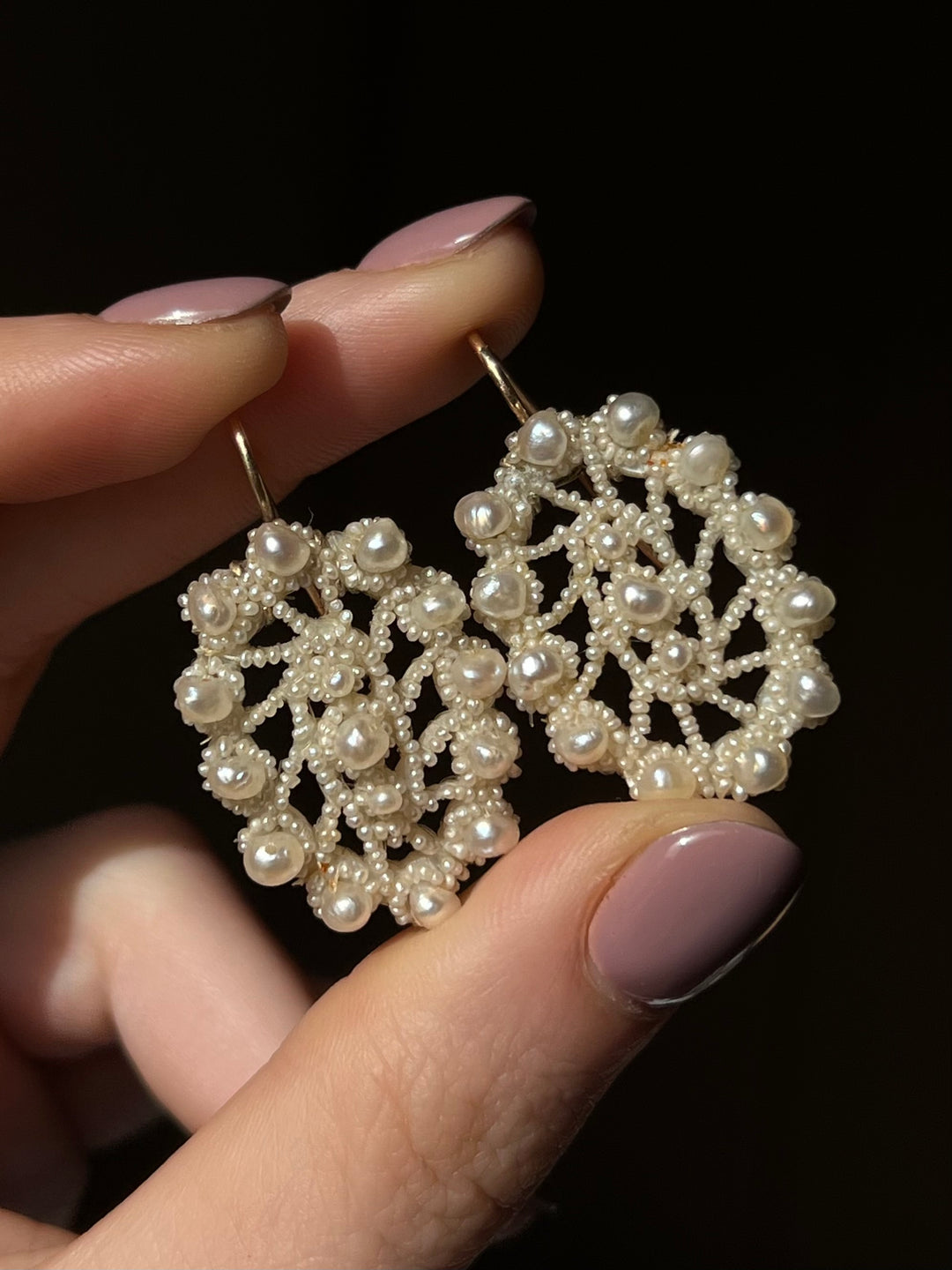 Darling Pearl Weddingwork Earrings C. 1830