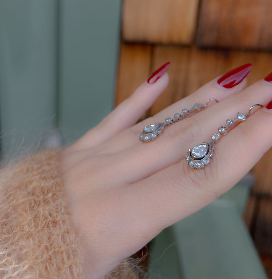 Remarkable Pair of Rose Cut Diamond Earrings