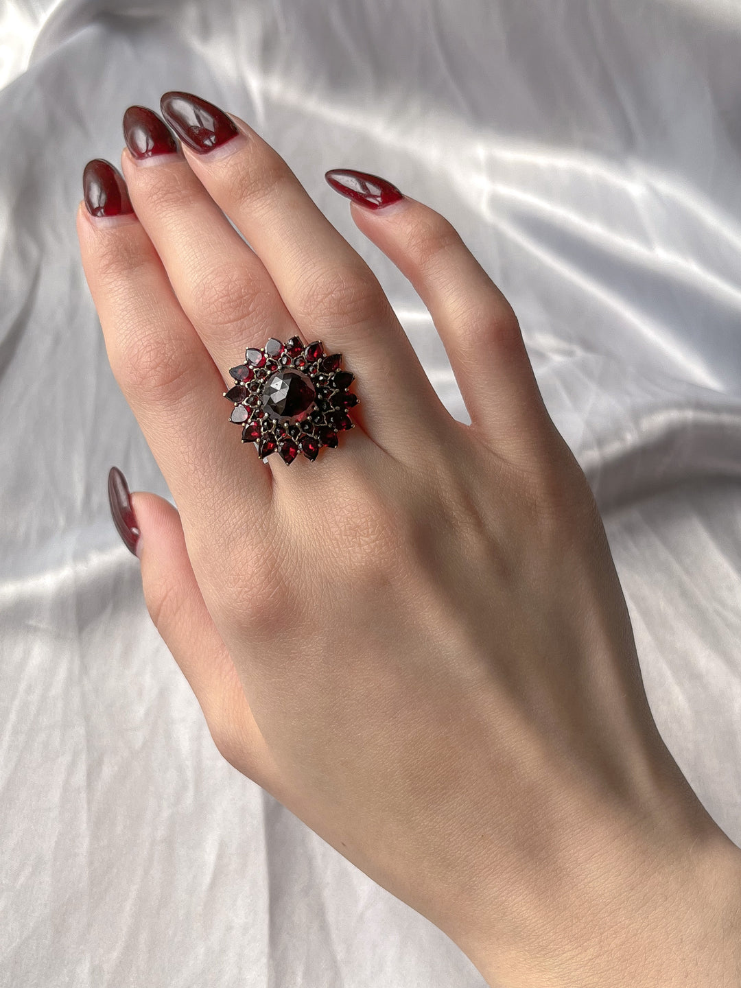 Vintage Double Garnet Halo Ring