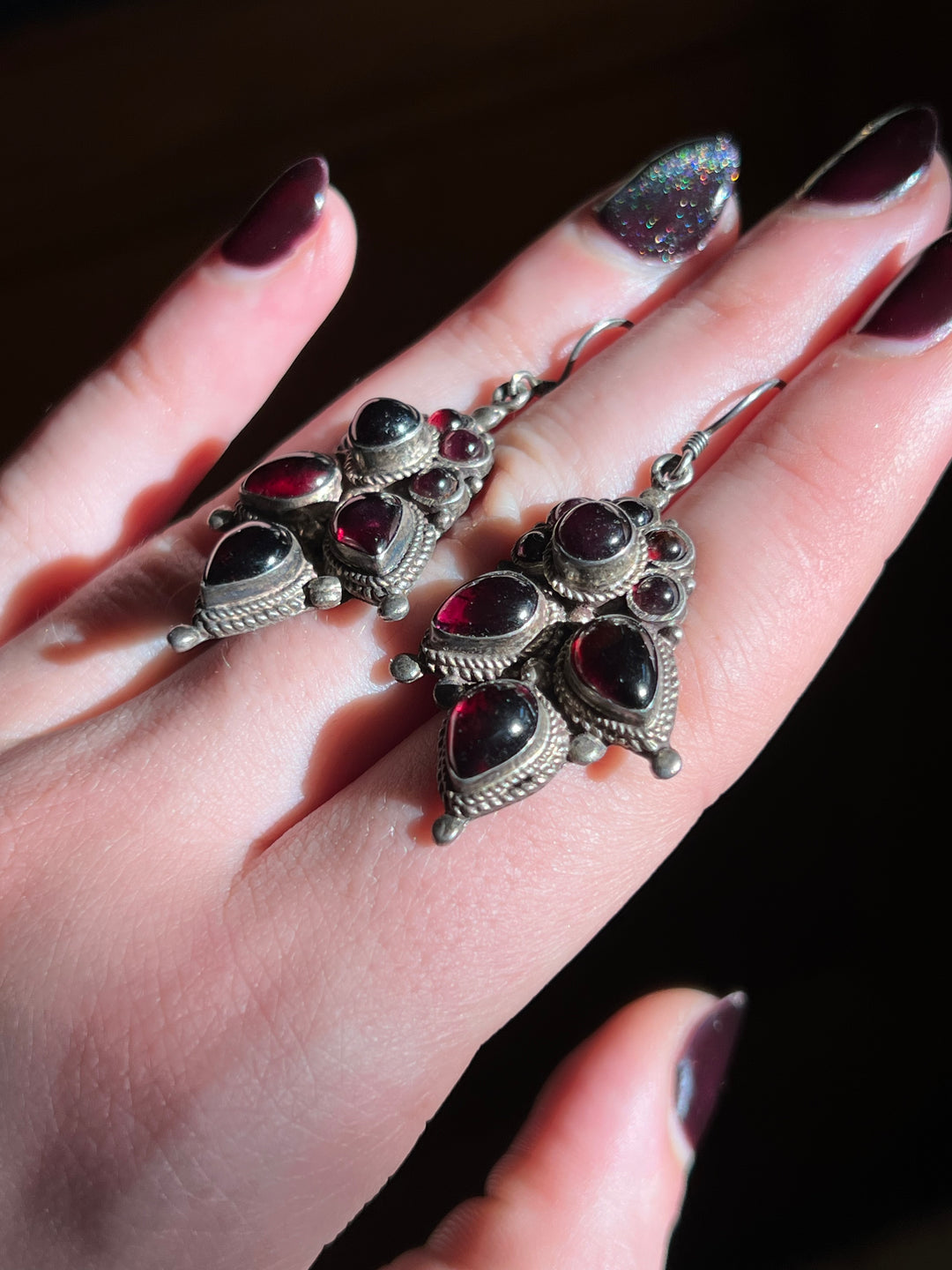 Superb Vintage Austro Hungarian Garnet Cabochon Earrings