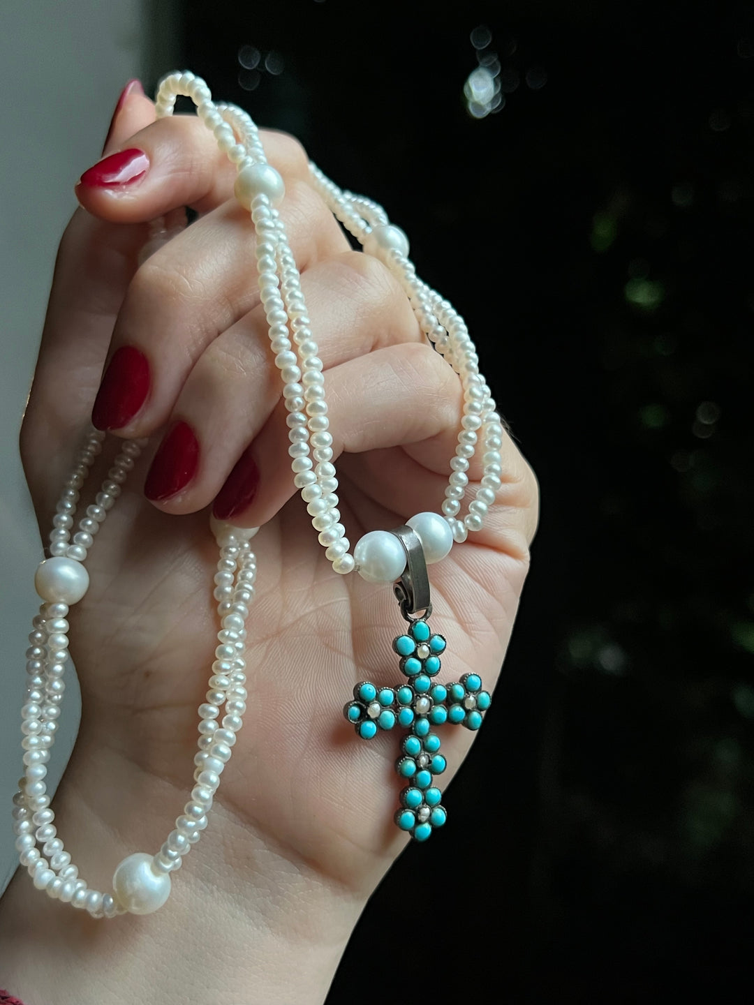 Lovely Early 19th Century Turquoise and Pearl Cross