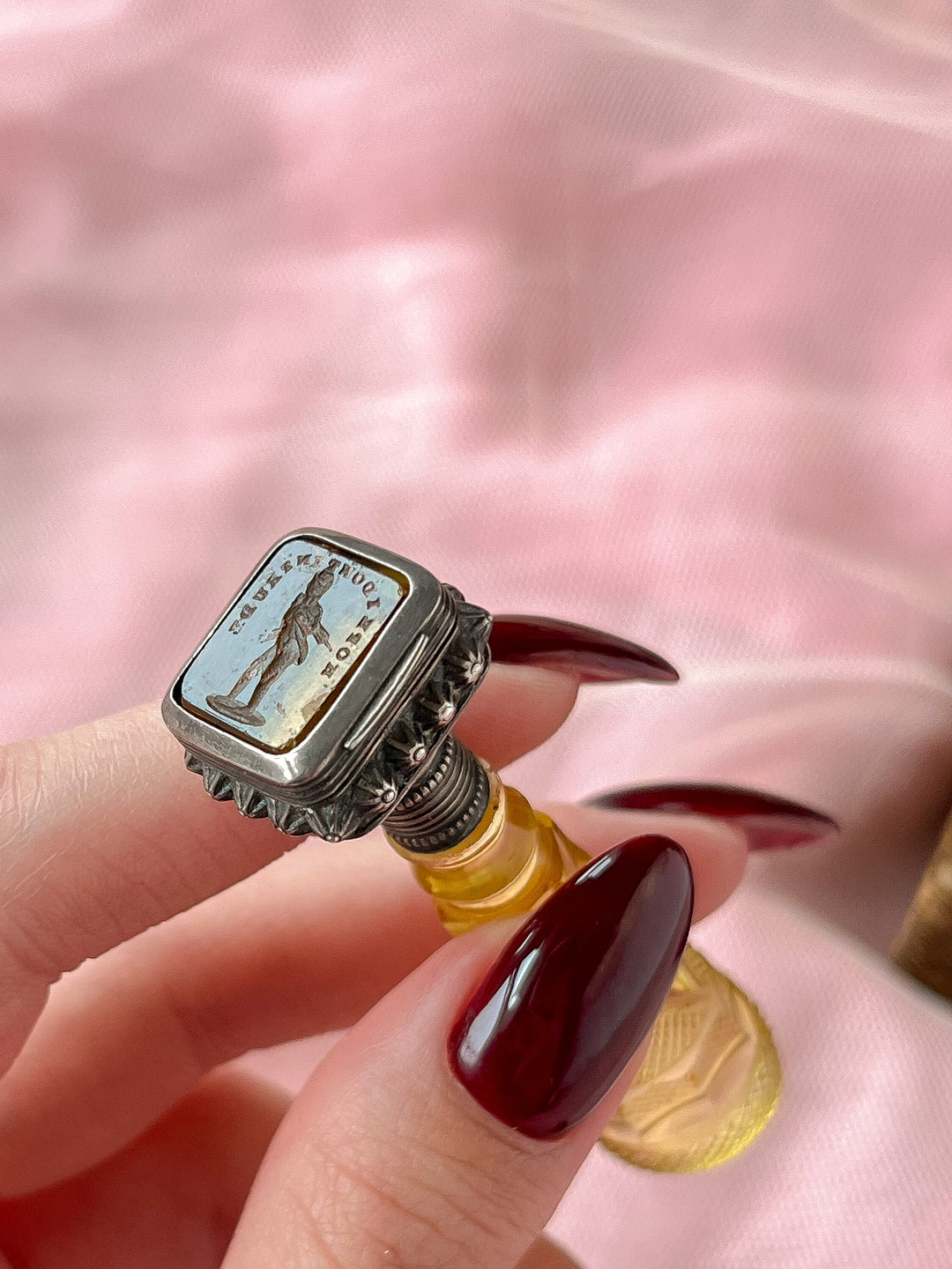 Outrageous English Seal Set with French Expressions and Carved Citrine Handle C. 1800