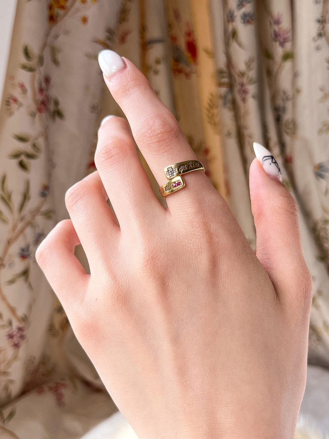 Exceedingly Rare 18ct Diamond and Ruby Moin Que Demain, Plus q’Hier Ring