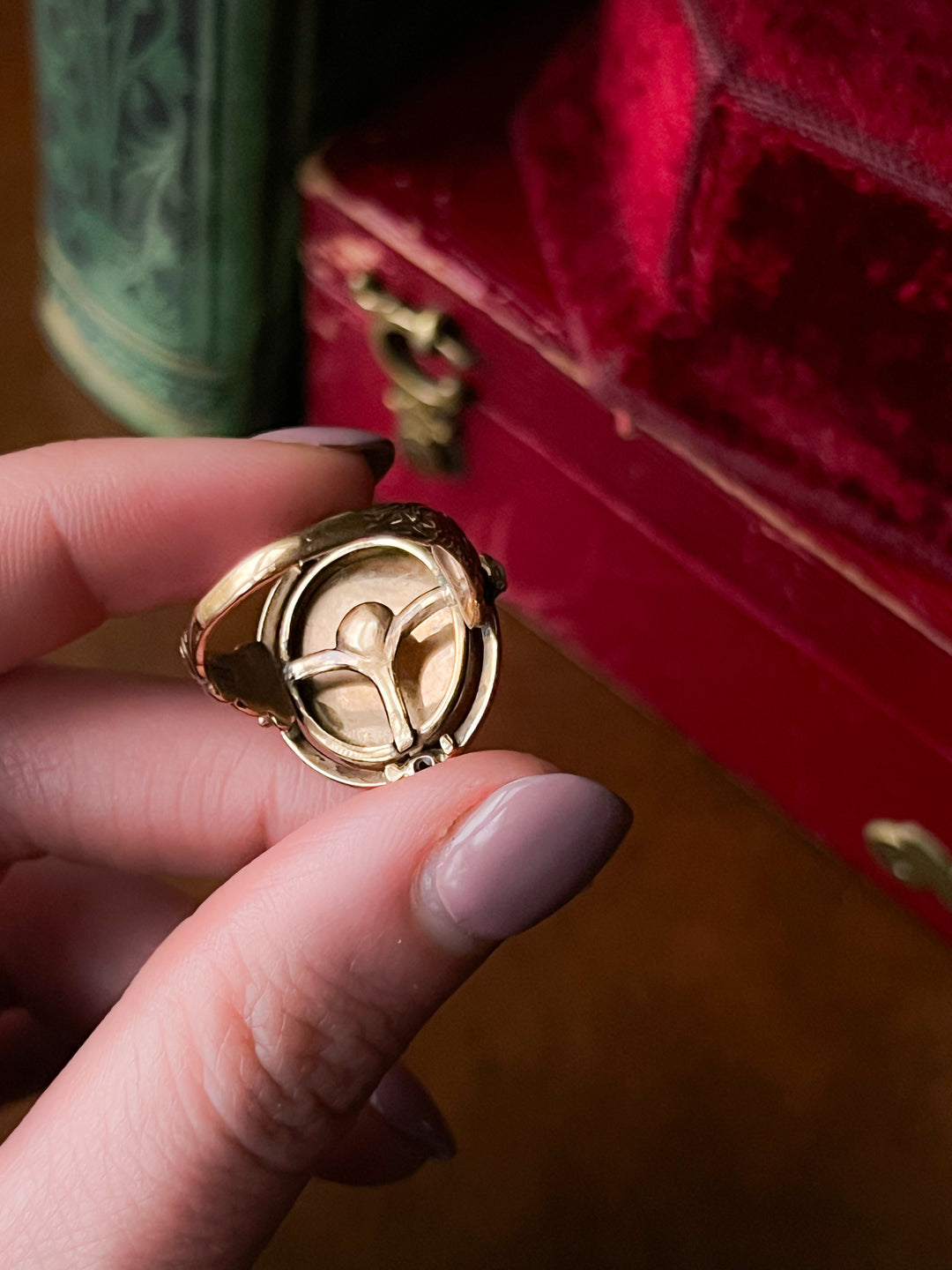 Enamel Portrait Ring of Young Girl with European Goldfinch