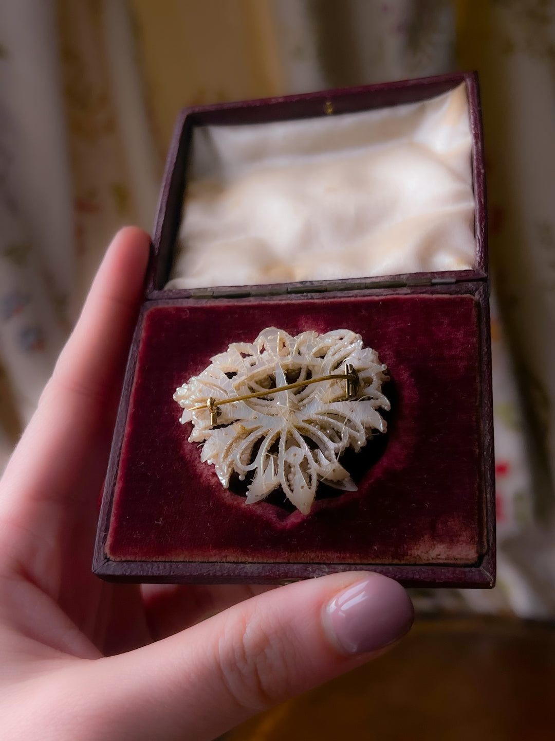 Rare Pearl Weddingwork Brooch in the Original Box c. 1830