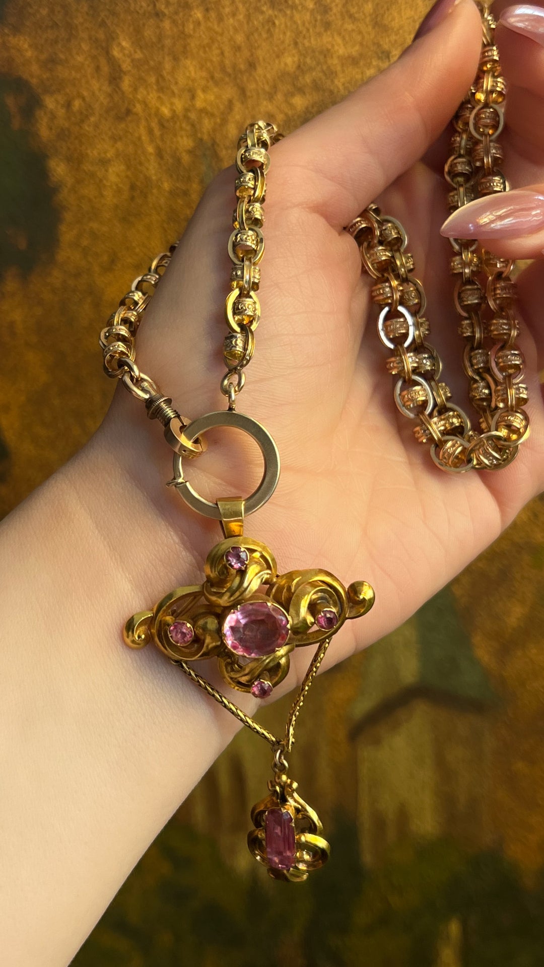 Rare Pink Topaz Repoussé Brooch/ Pendant 1830