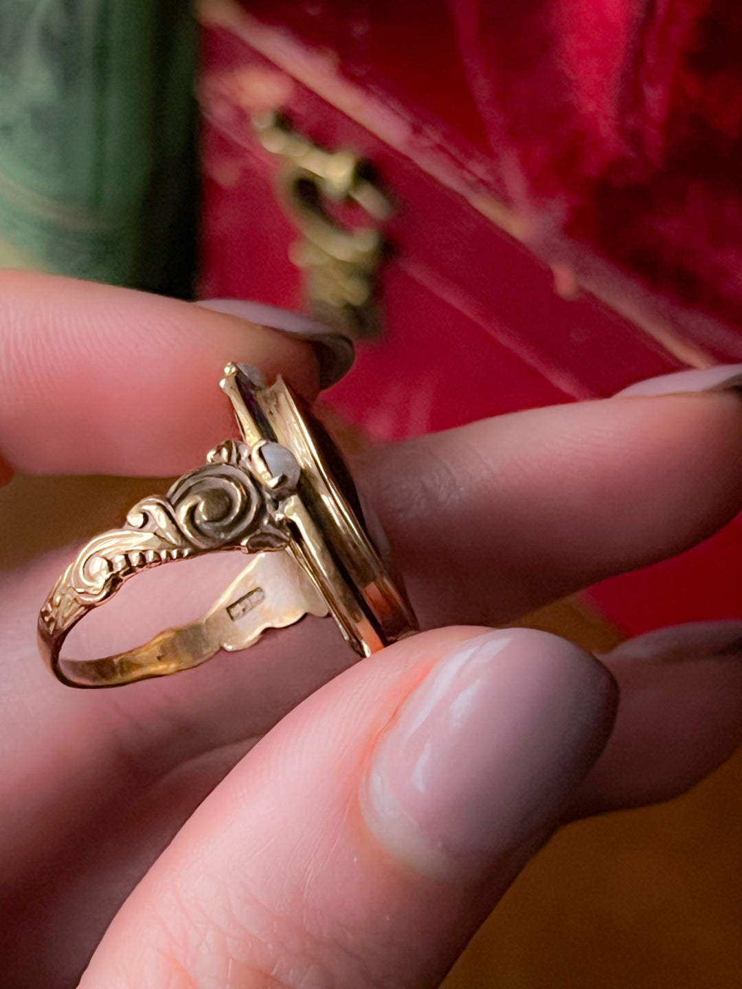 Enamel Portrait Ring of Young Girl with European Goldfinch