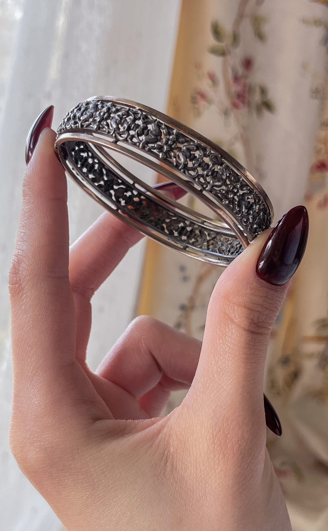 German Renaissance Revival Bangle in Sterling and 9ct Pink Gold