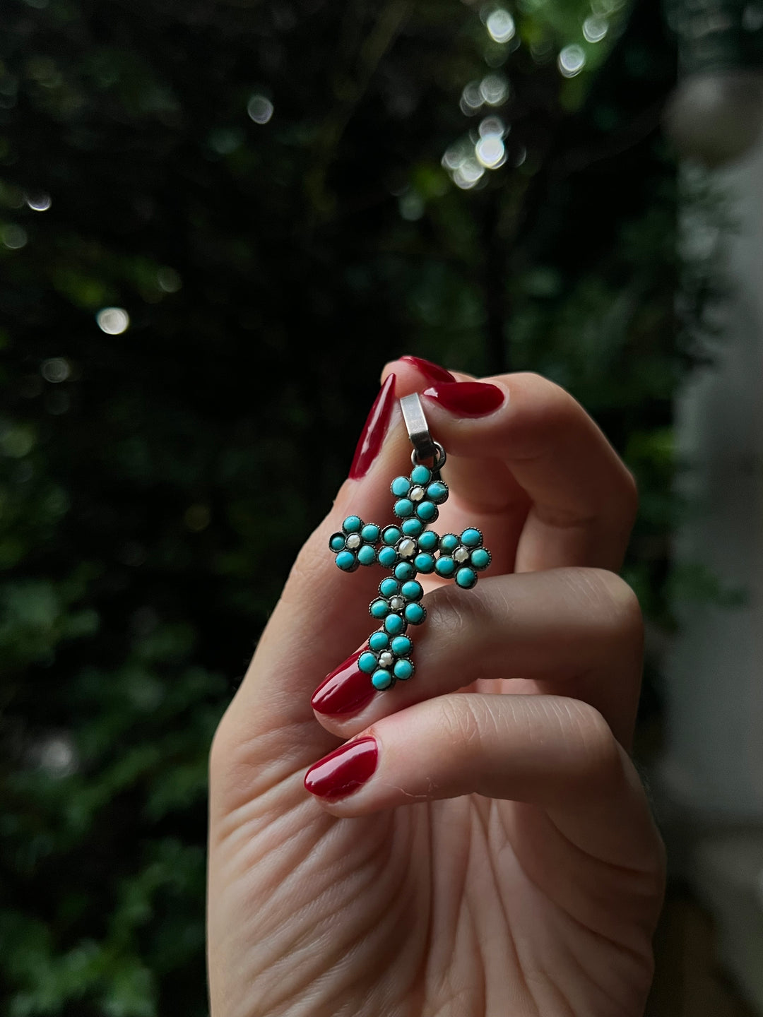 Lovely Early 19th Century Turquoise and Pearl Cross