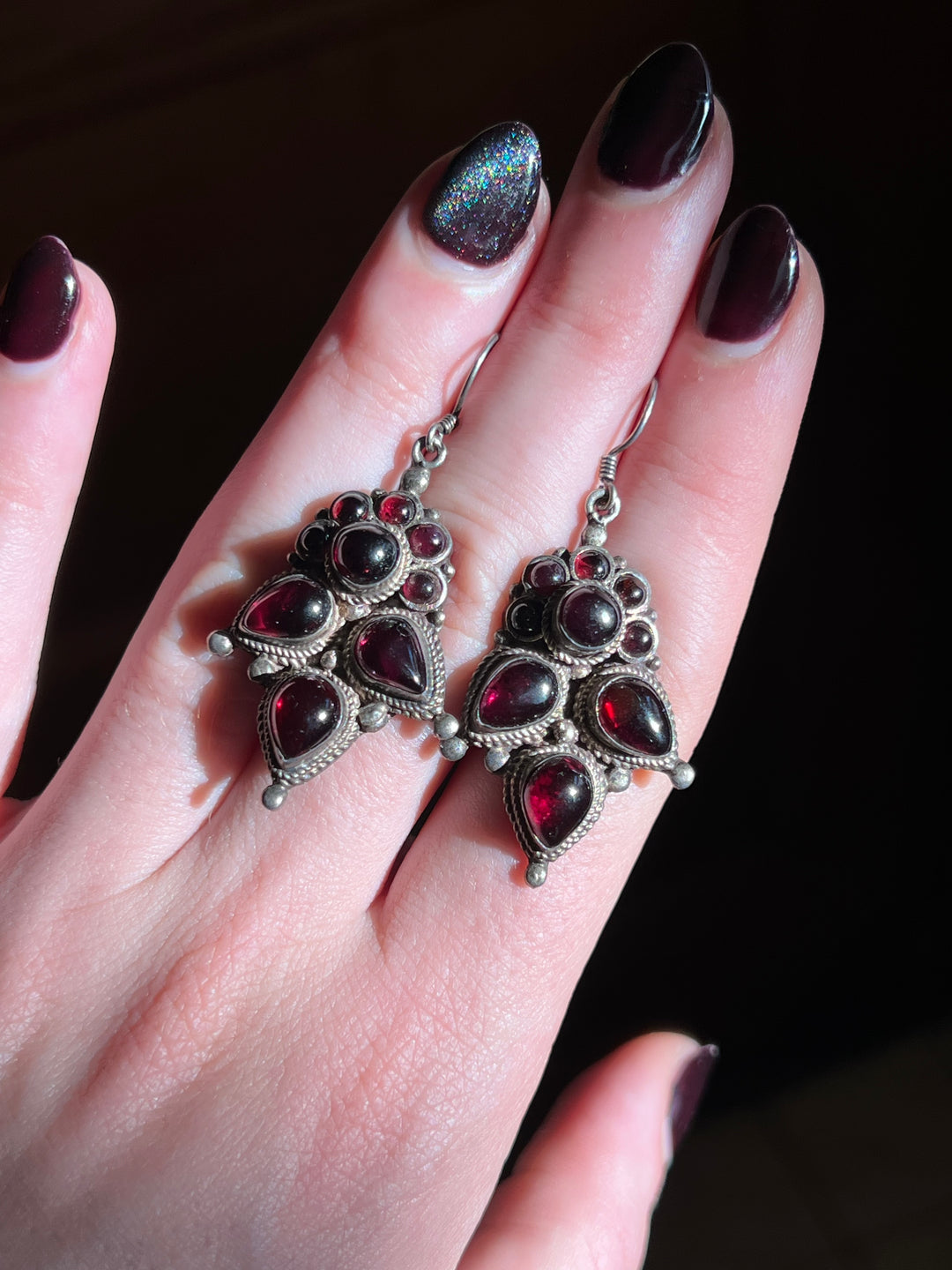 Superb Vintage Austro Hungarian Garnet Cabochon Earrings