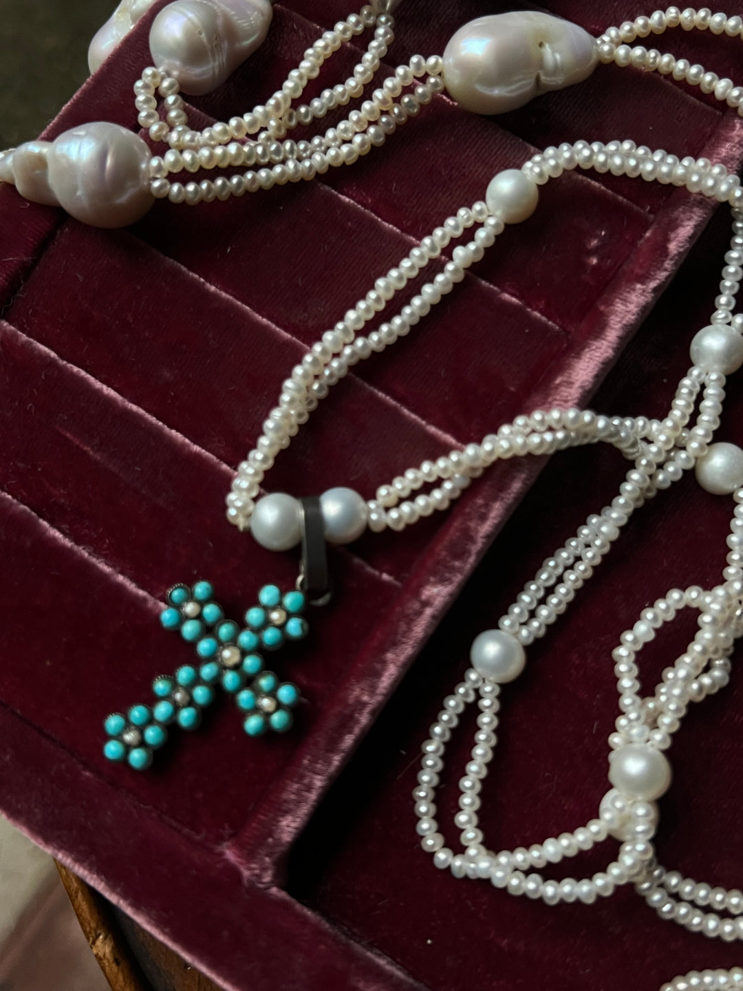 Lovely Early 19th Century Turquoise and Pearl Cross