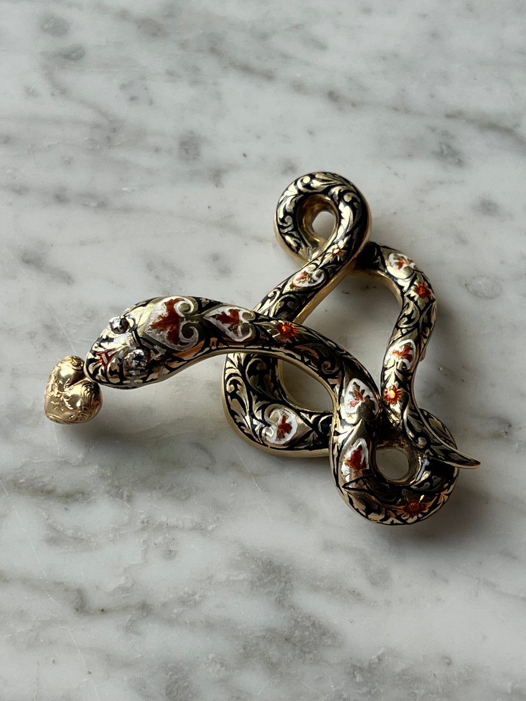 Outstanding Coral and Enamel Snake Necklace c. 1830