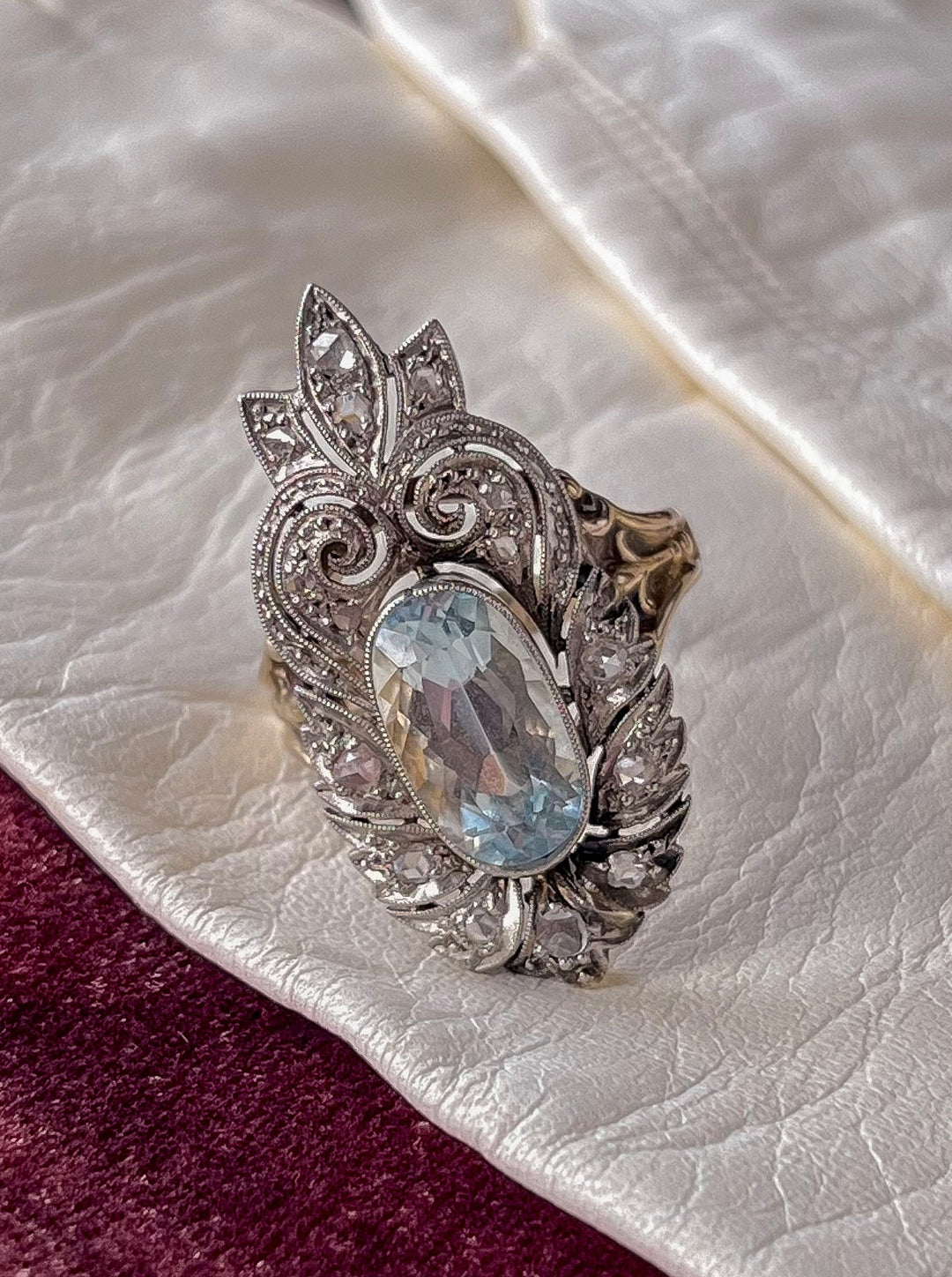 Art Deco Platinum, 14K, Diamond & Aquamarine Conversion Ring