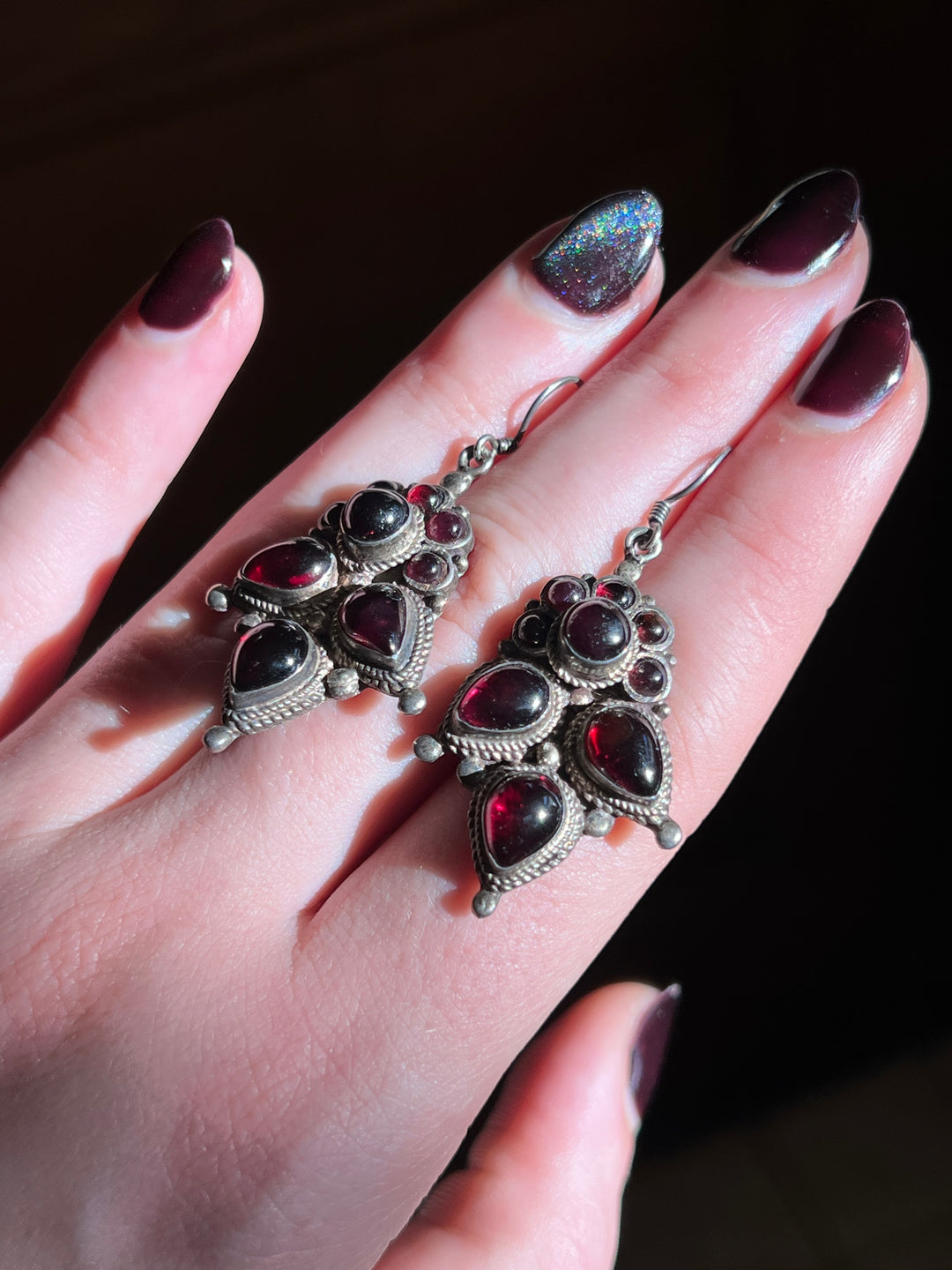 Superb Vintage Austro Hungarian Garnet Cabochon Earrings