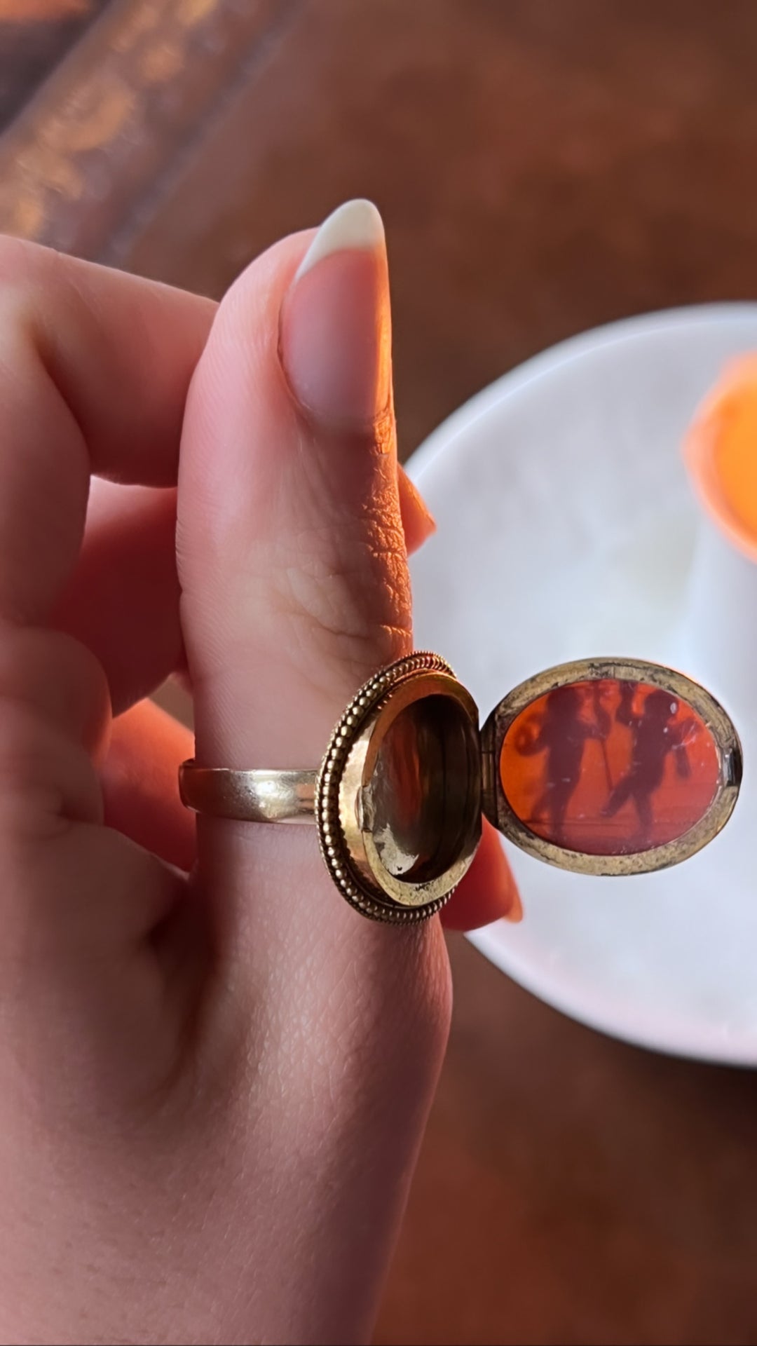 Superb Victorian Locket Cameo Ring of Cupid + Anteros