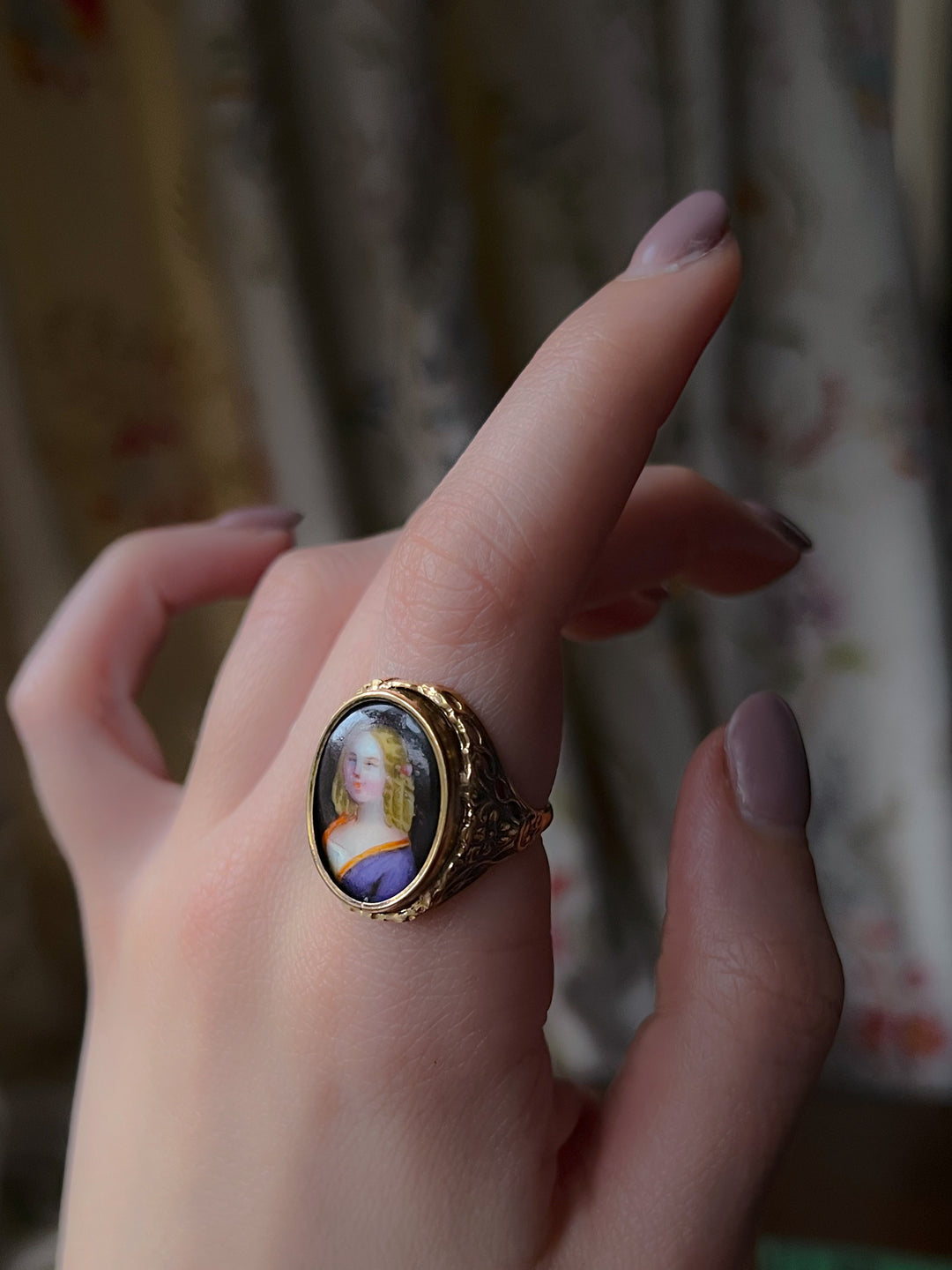 Enamel Portrait Ring of Young Girl Circa 1860