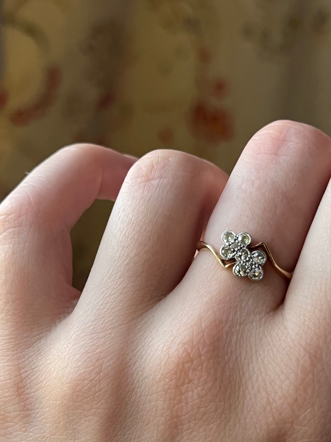 18ct and Platinum Yellow Diamond Clover Ring