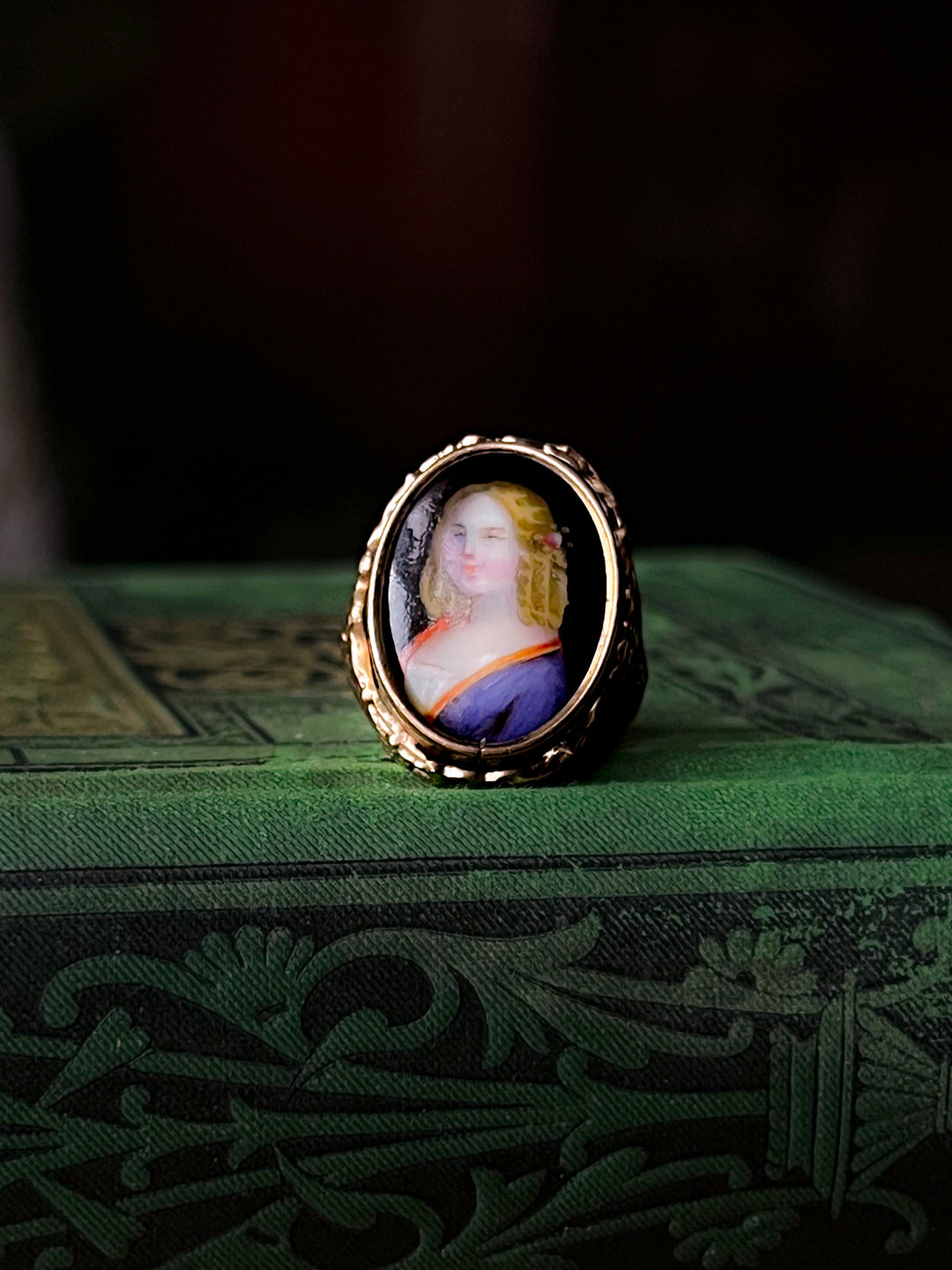 Enamel Portrait Ring of Young Girl Circa 1860