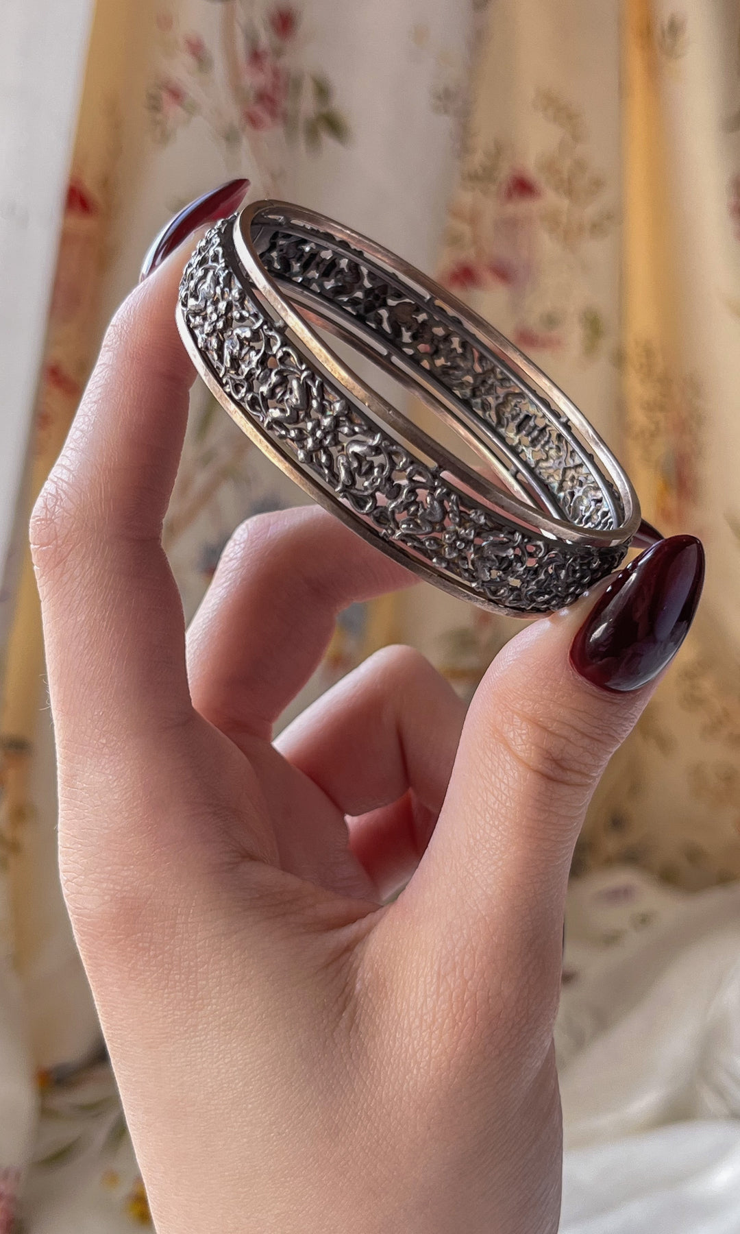 German Renaissance Revival Bangle in Sterling and 9ct Pink Gold