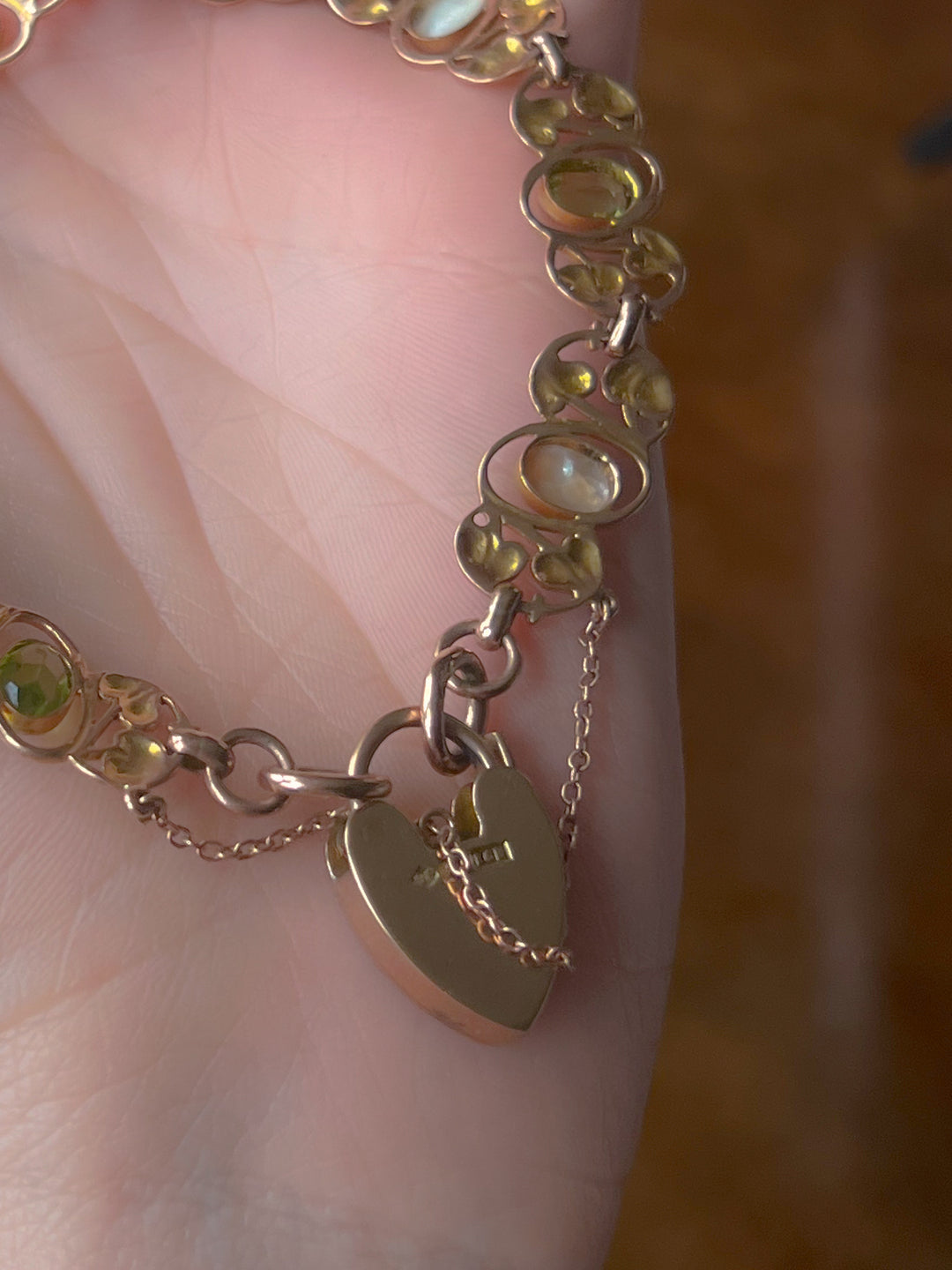 Rare Peridot + Pearl Padlock Bracelet in 9ct