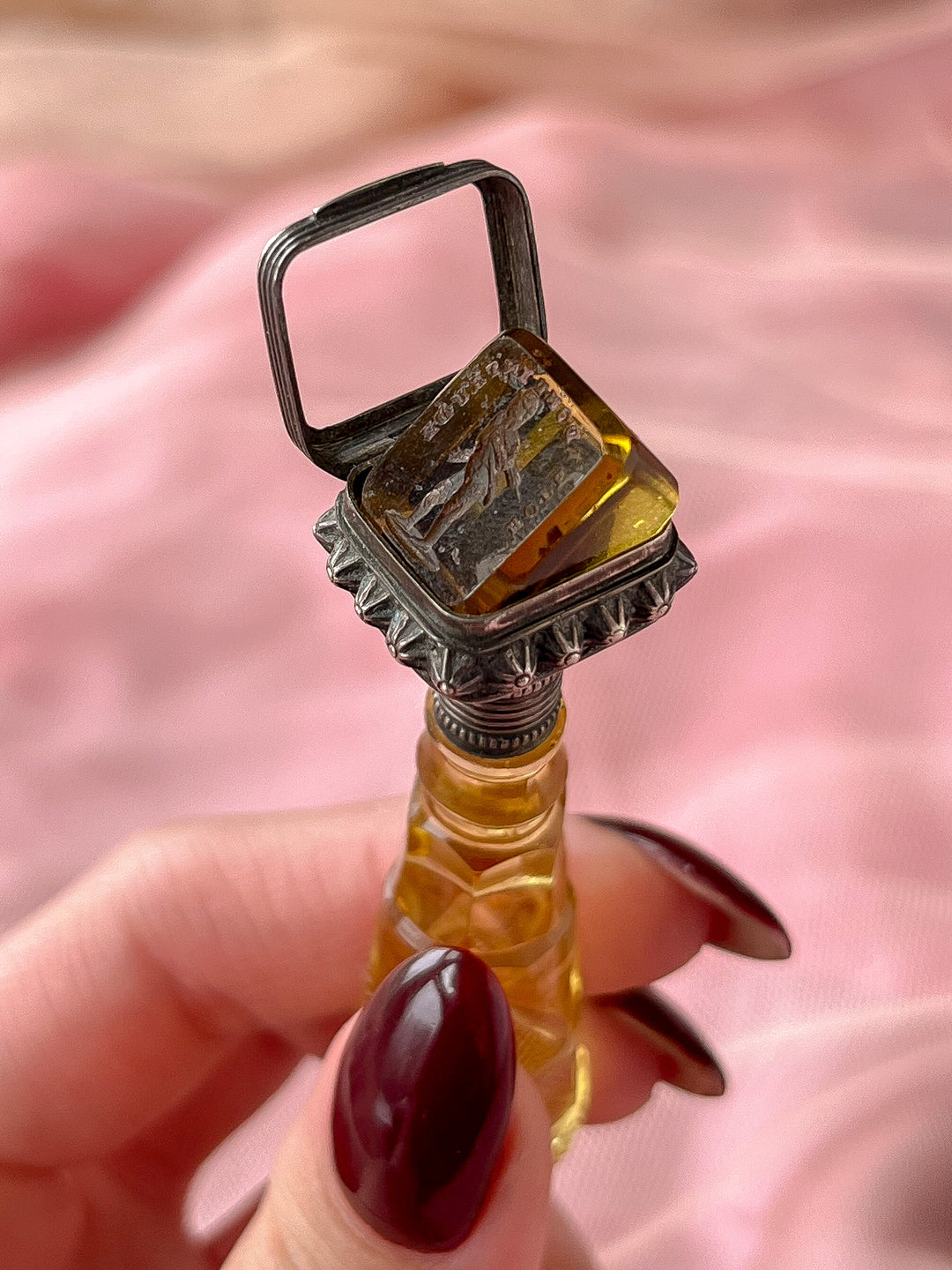 Outrageous English Seal Set with French Expressions and Carved Citrine Handle C. 1800