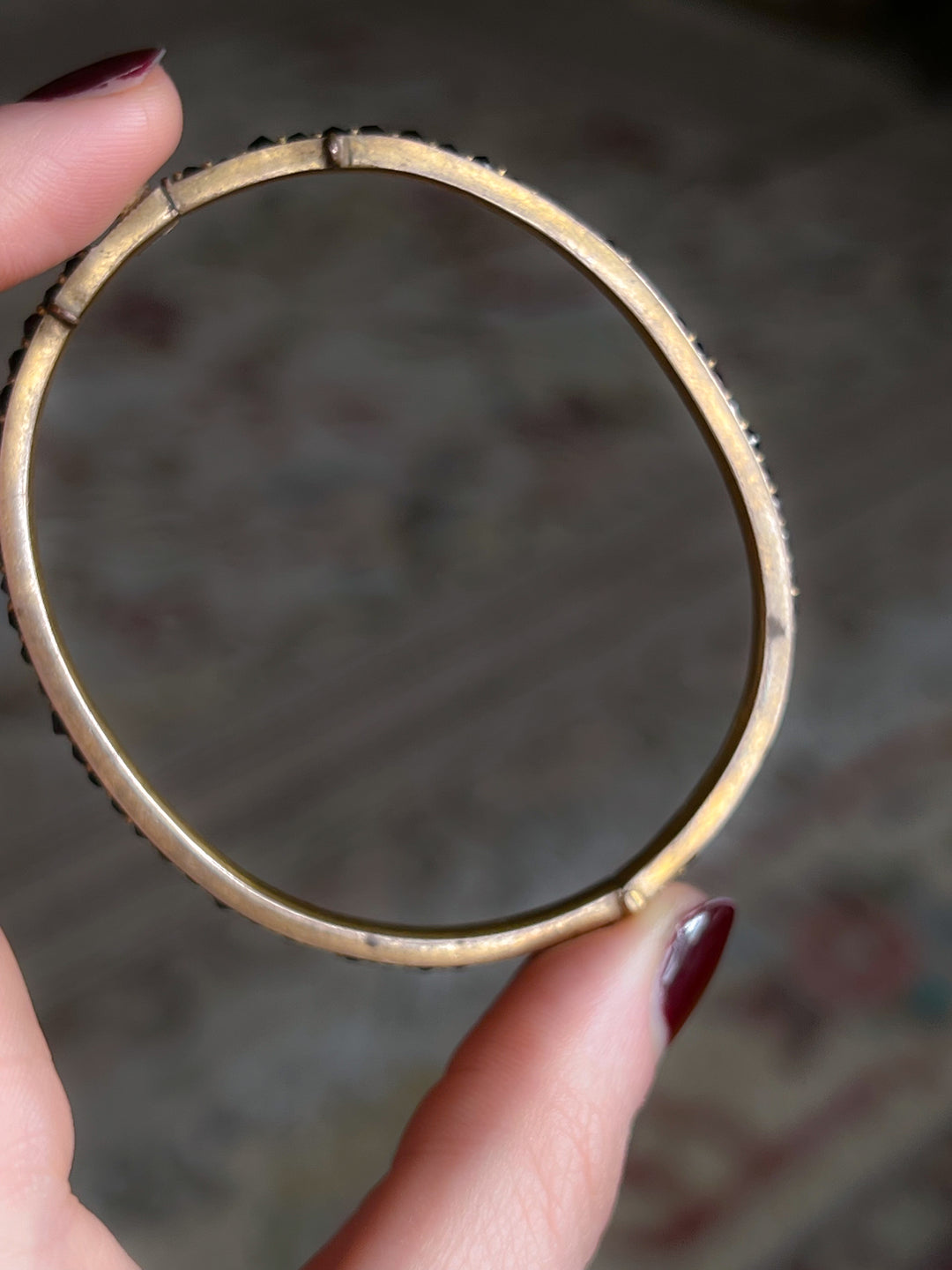 Gorgeous Early 20th C Garnet Line Bangle
