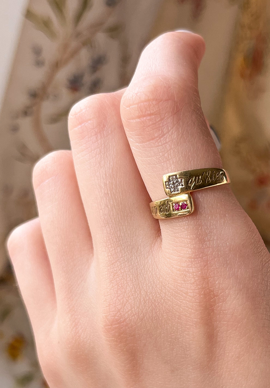 Exceedingly Rare 18ct Diamond and Ruby Moin Que Demain, Plus q’Hier Ring