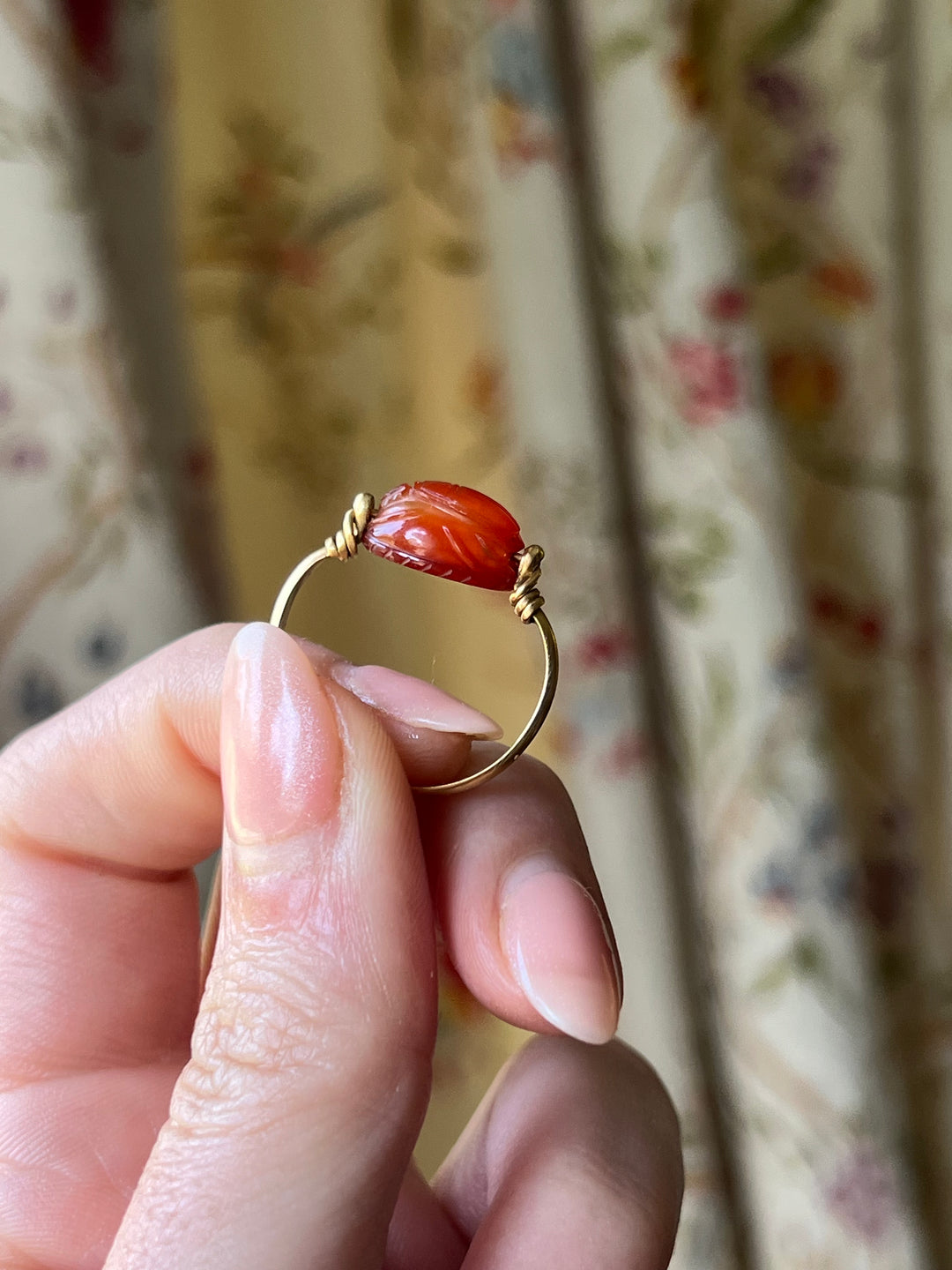 19th C Egyptian Revival Carnelian Scarab Specimen Ring With 3 Ribbons
