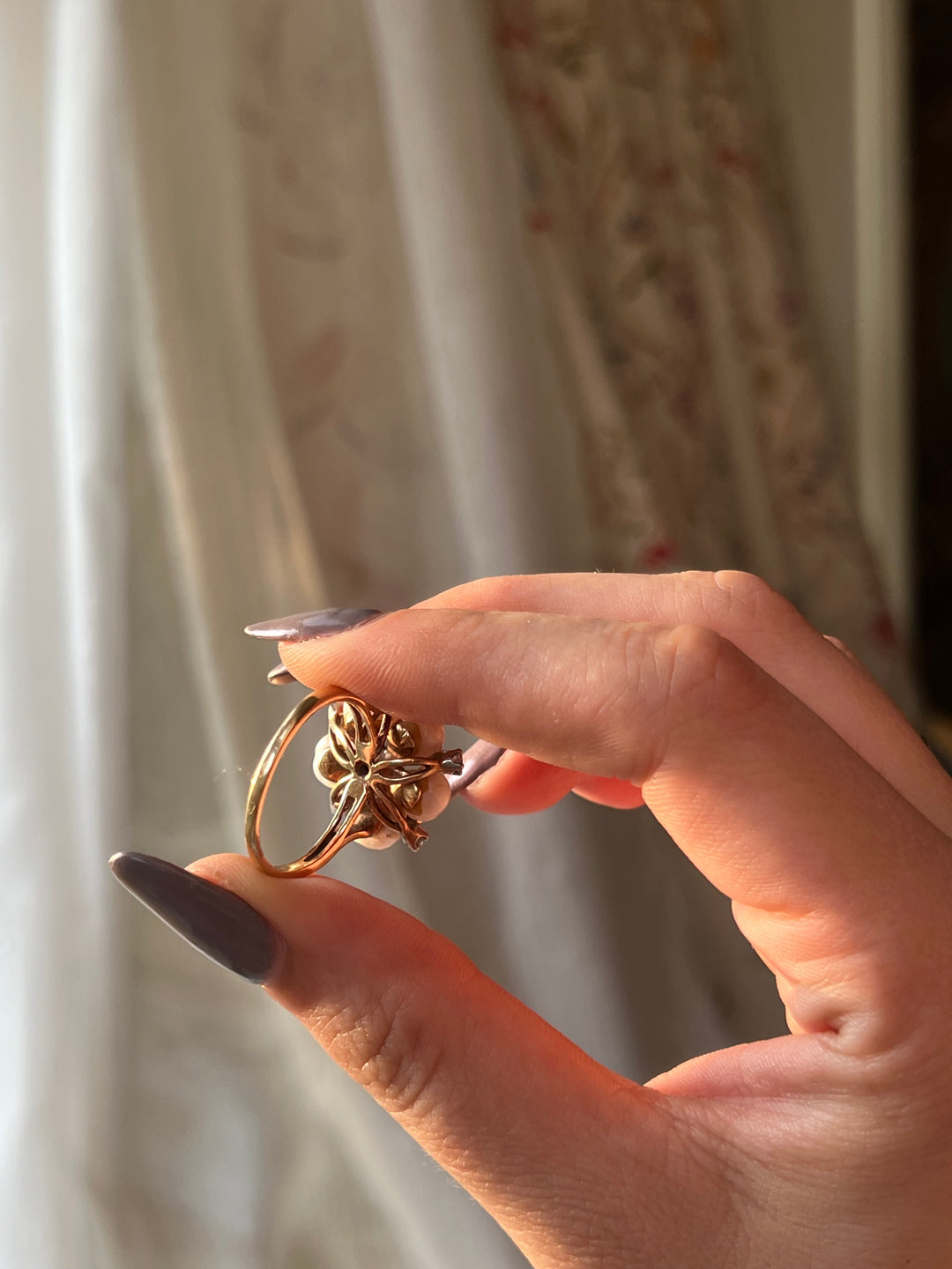 14ct Pearl and Diamond Flower Ring