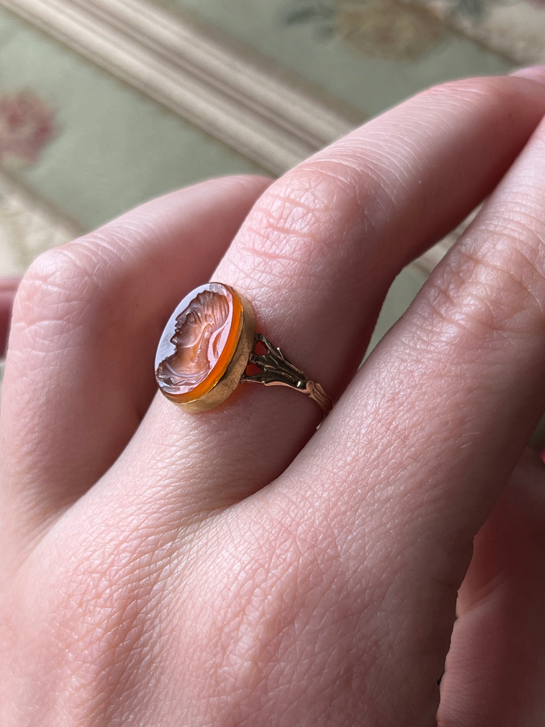 Amber Honey Persian Carnelian Intaglio Ring in 14ct