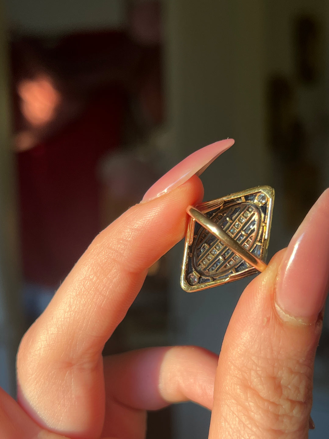 Art Deco Diamond and Sapphire Cocktail Ring Platinum 14ct
