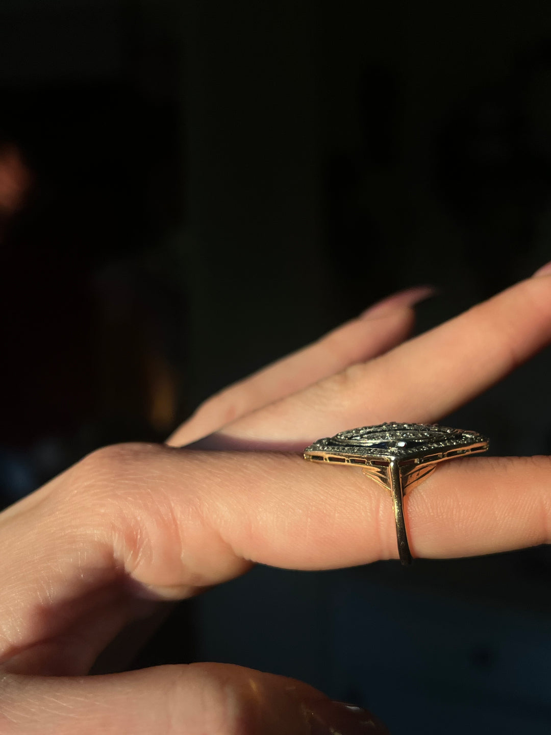 Art Deco Diamond and Sapphire Cocktail Ring Platinum 14ct