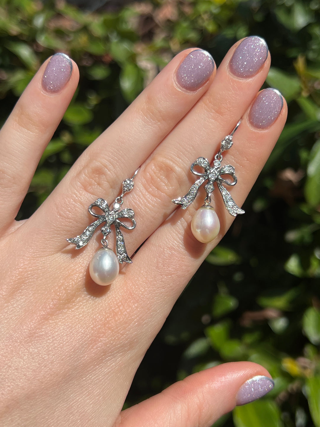 Curio Original Sumptuous Diamond Bow and Pearl Earrings