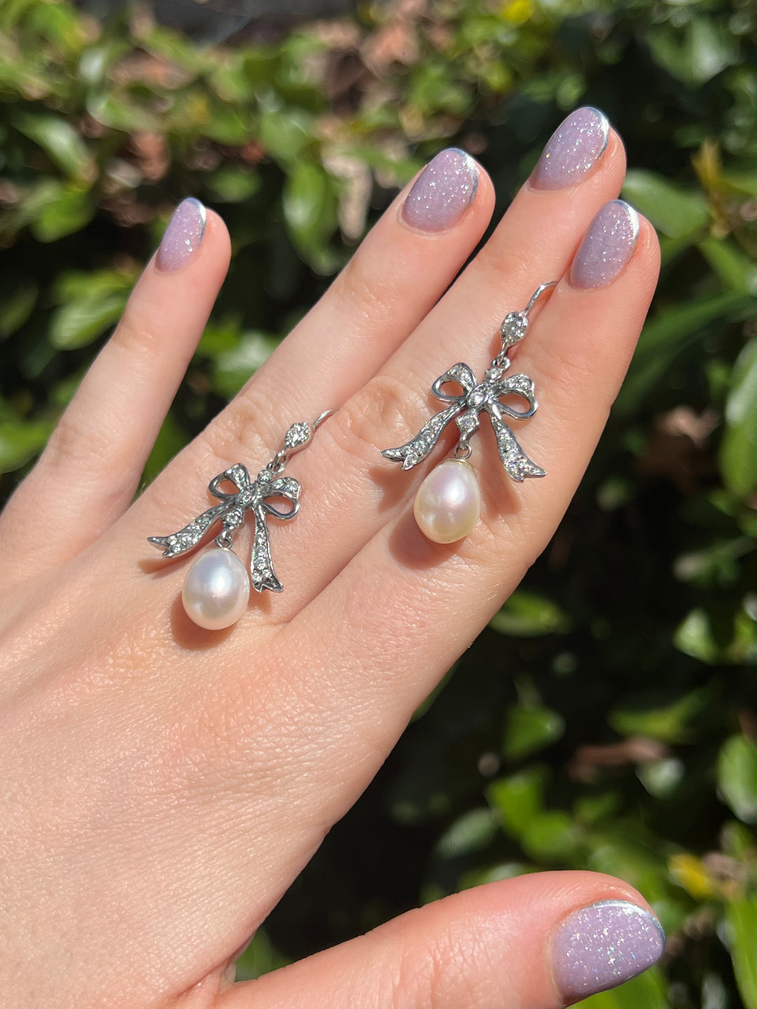 Curio Original Sumptuous Diamond Bow and Pearl Earrings