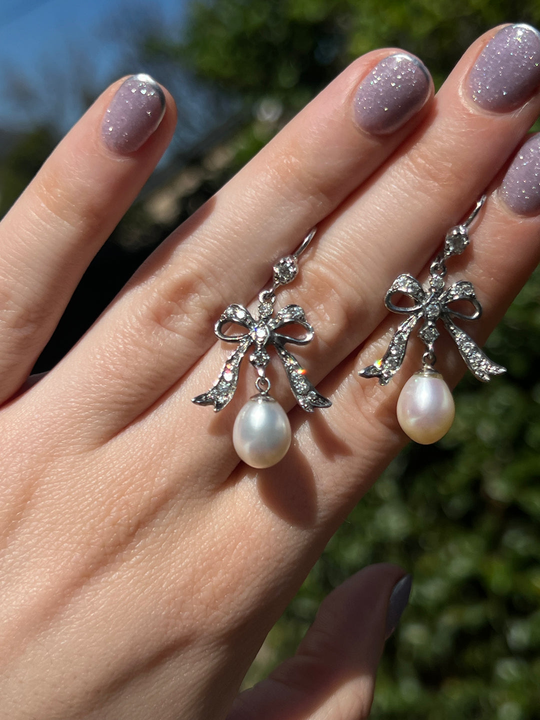 Curio Original Sumptuous Diamond Bow and Pearl Earrings