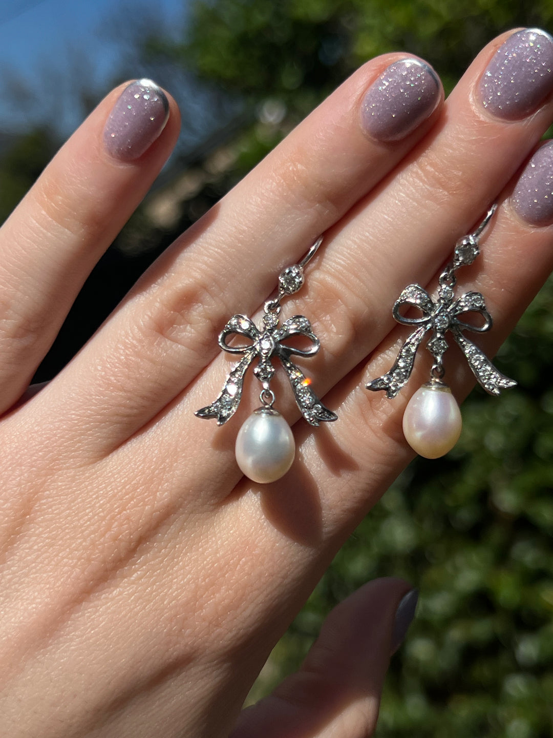 Curio Original Sumptuous Diamond Bow and Pearl Earrings