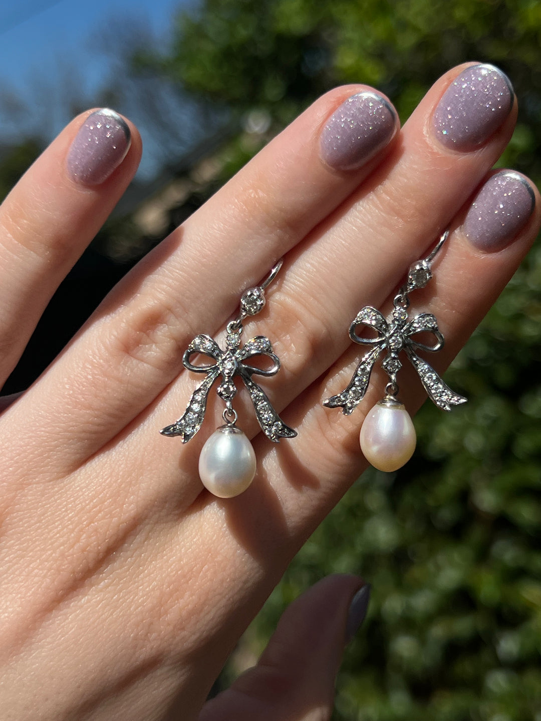 Curio Original Sumptuous Diamond Bow and Pearl Earrings