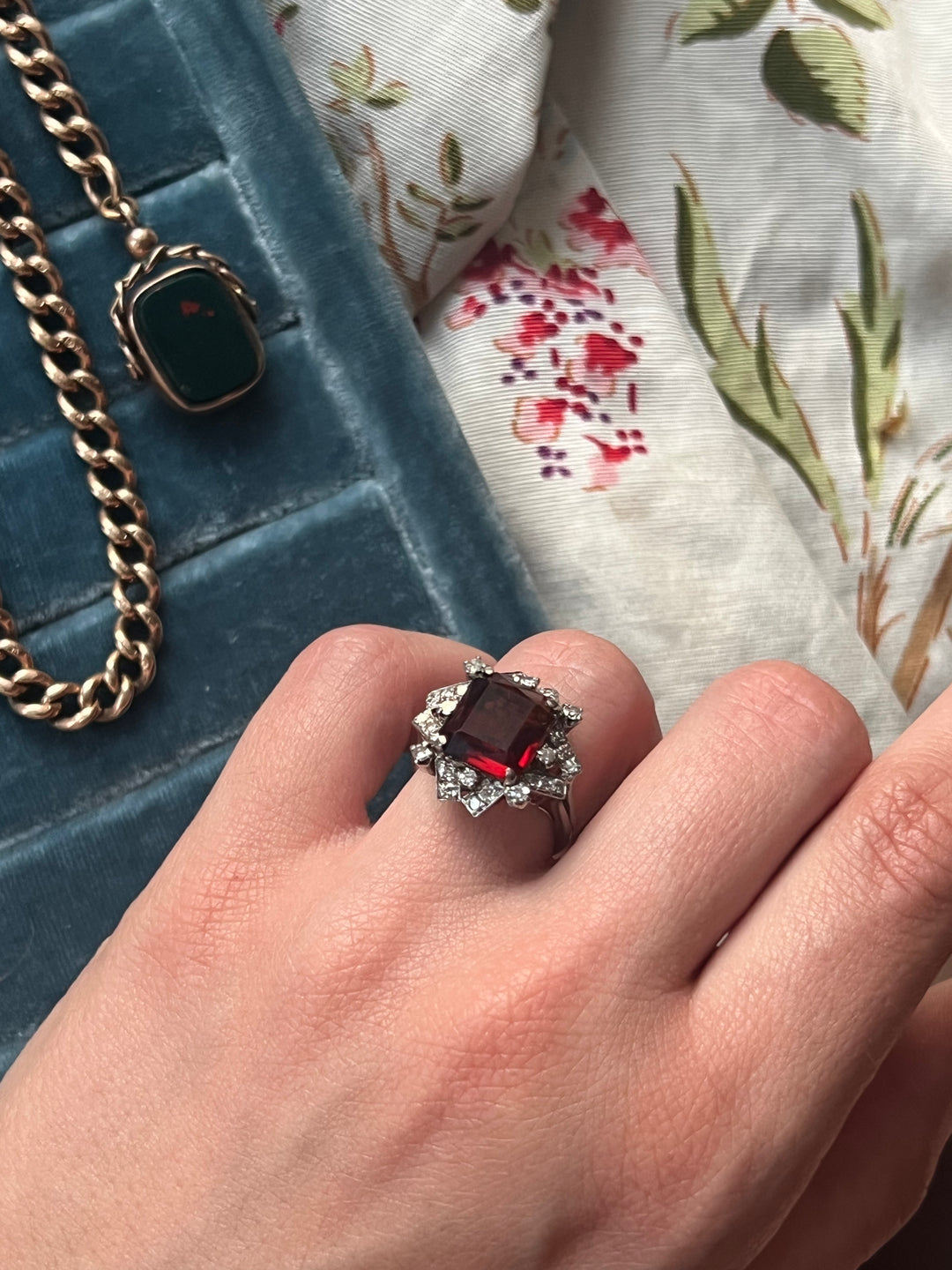 Diamond Hessonite Garnet Cocktail Ring