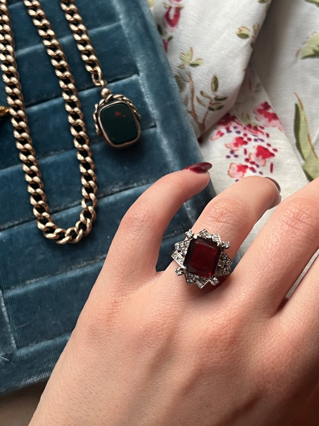 Diamond Hessonite Garnet Cocktail Ring