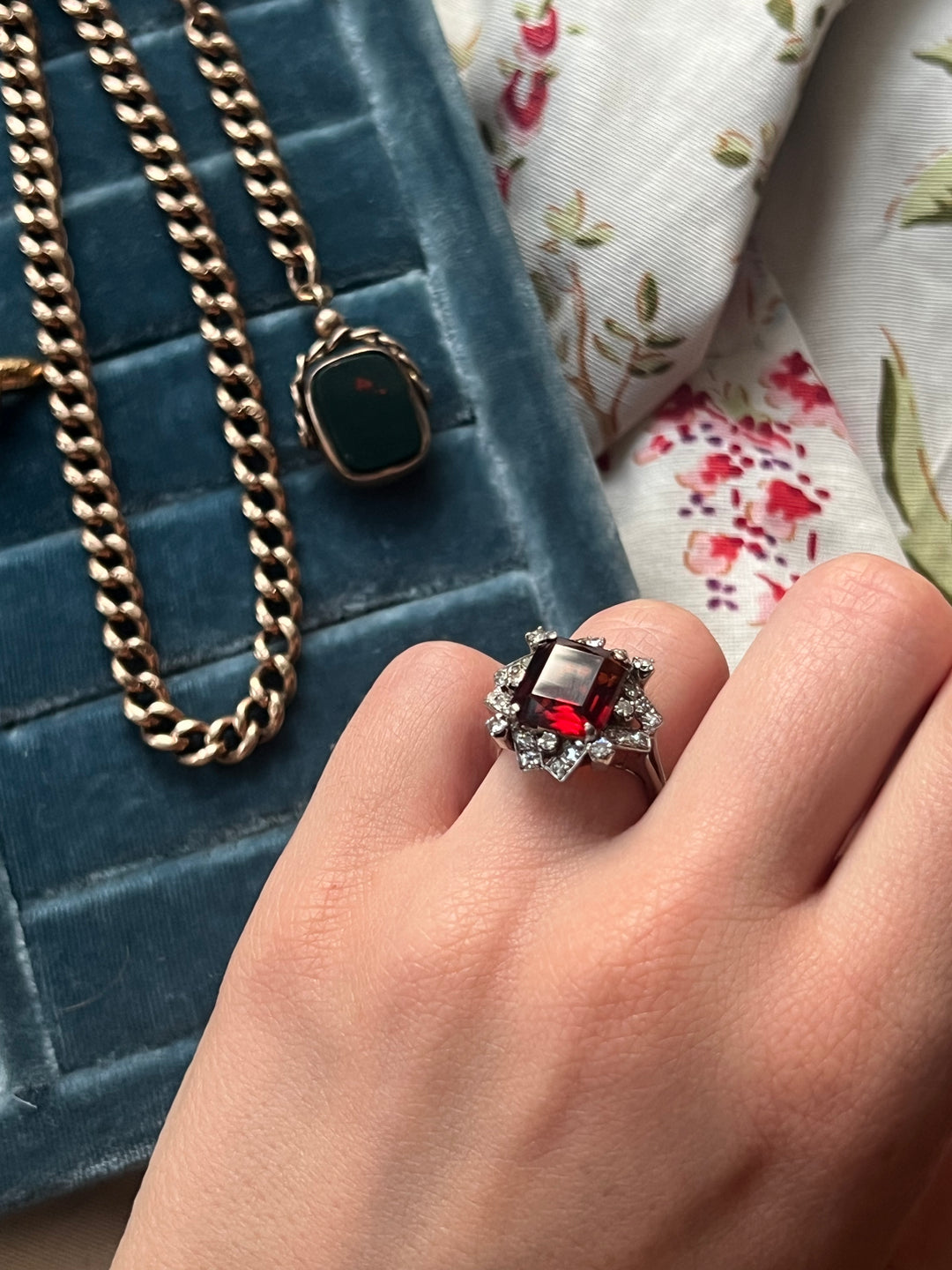 Diamond Hessonite Garnet Cocktail Ring
