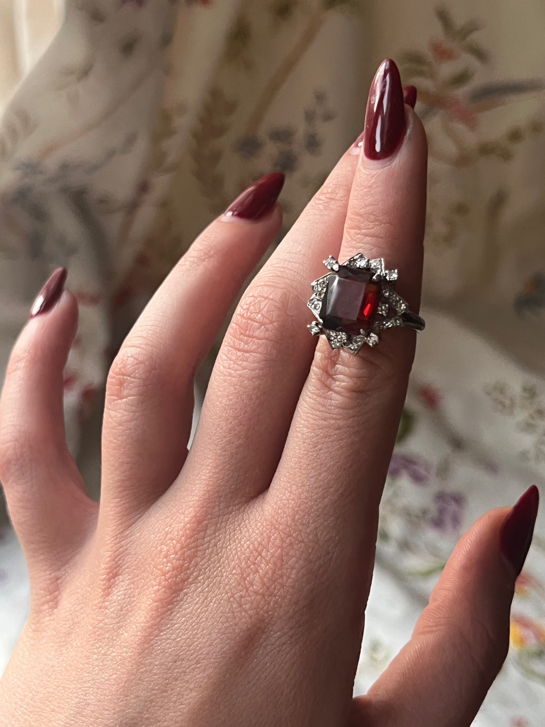 Diamond Hessonite Garnet Cocktail Ring