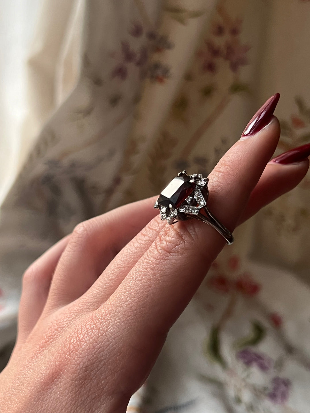 Diamond Hessonite Garnet Cocktail Ring