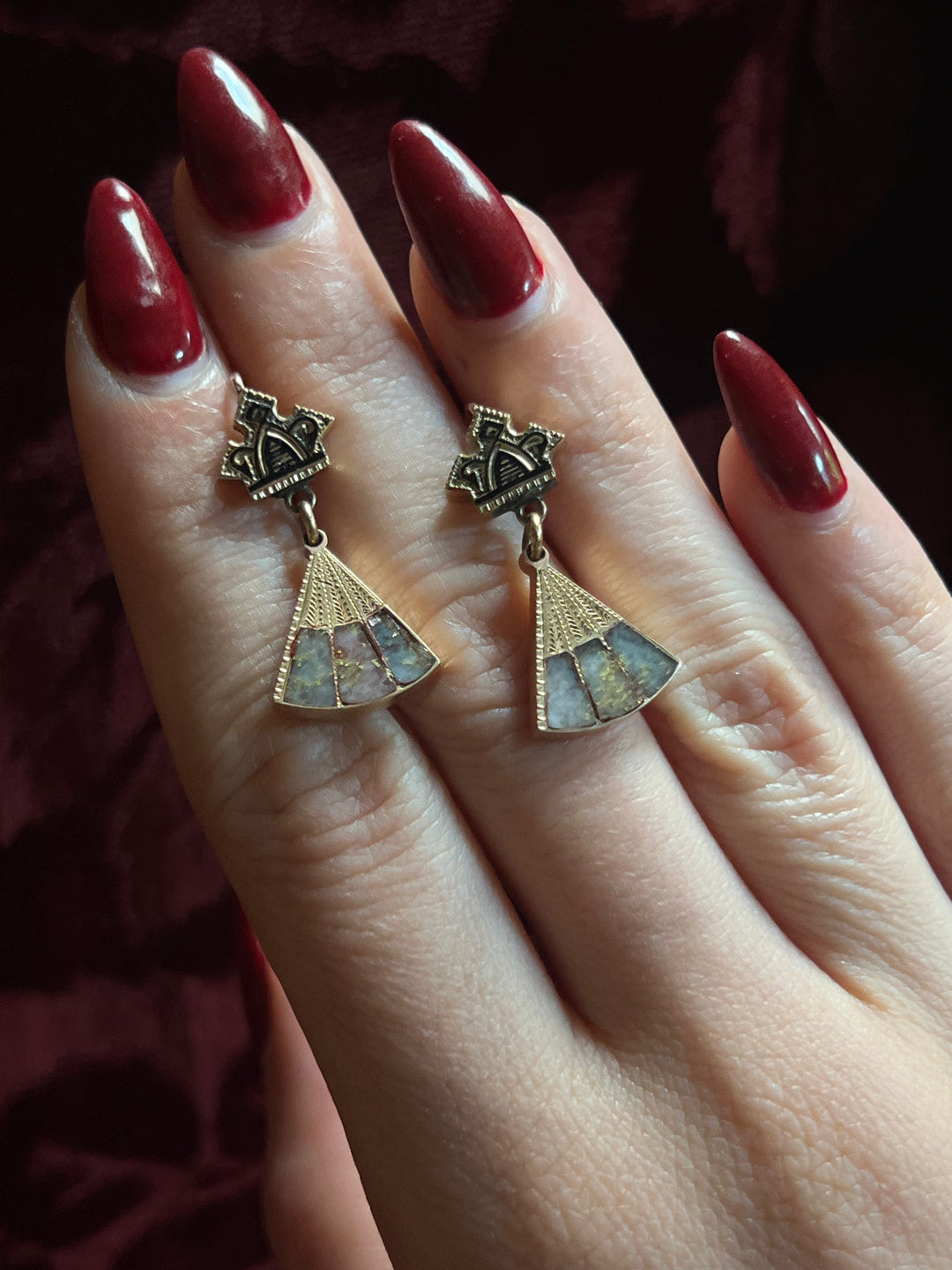 White + Pink Gold In Quartz Earrings 1860 American Gold Rush