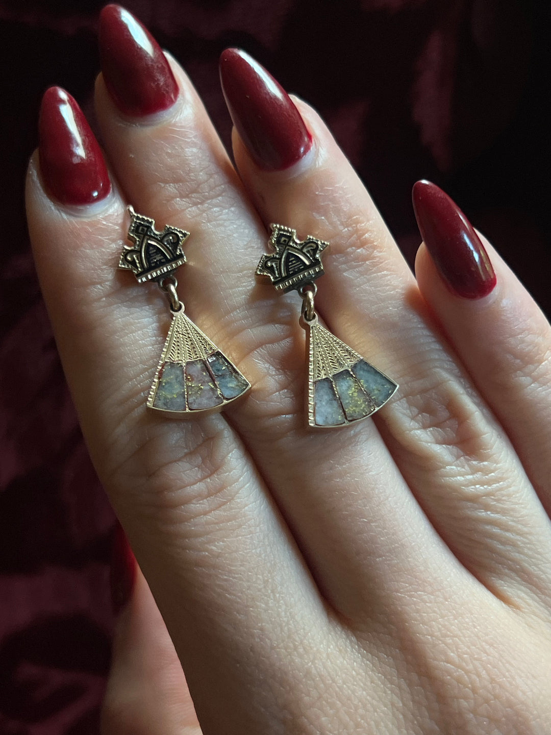 White + Pink Gold In Quartz Earrings 1860 American Gold Rush