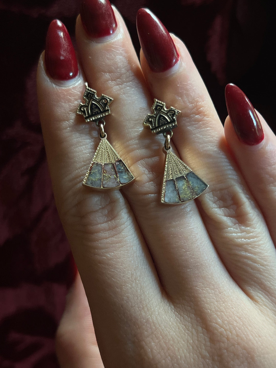 White + Pink Gold In Quartz Earrings 1860 American Gold Rush