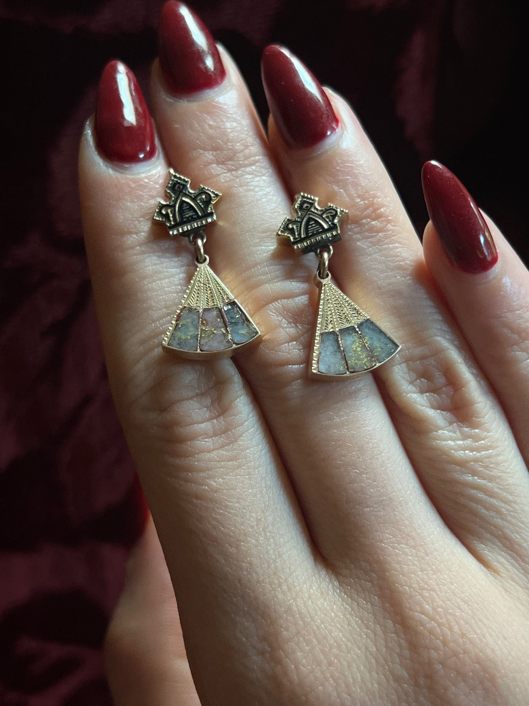 White + Pink Gold In Quartz Earrings 1860 American Gold Rush