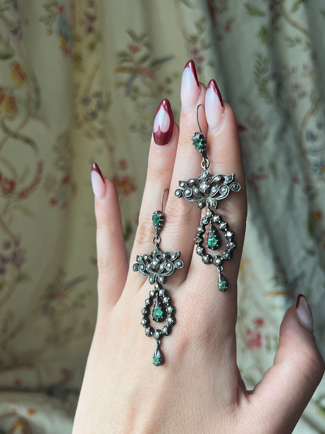 Day/Night Georgian Marcasite and Emerald Earrings