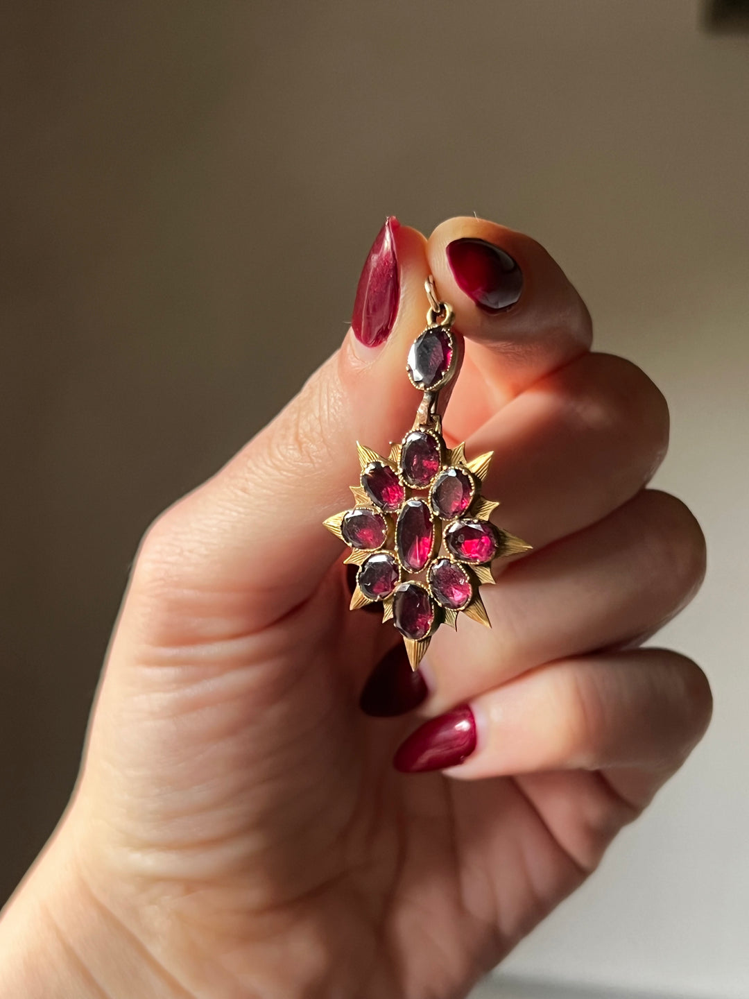 Flat Cut, Foiled Garnet North Star Pendant