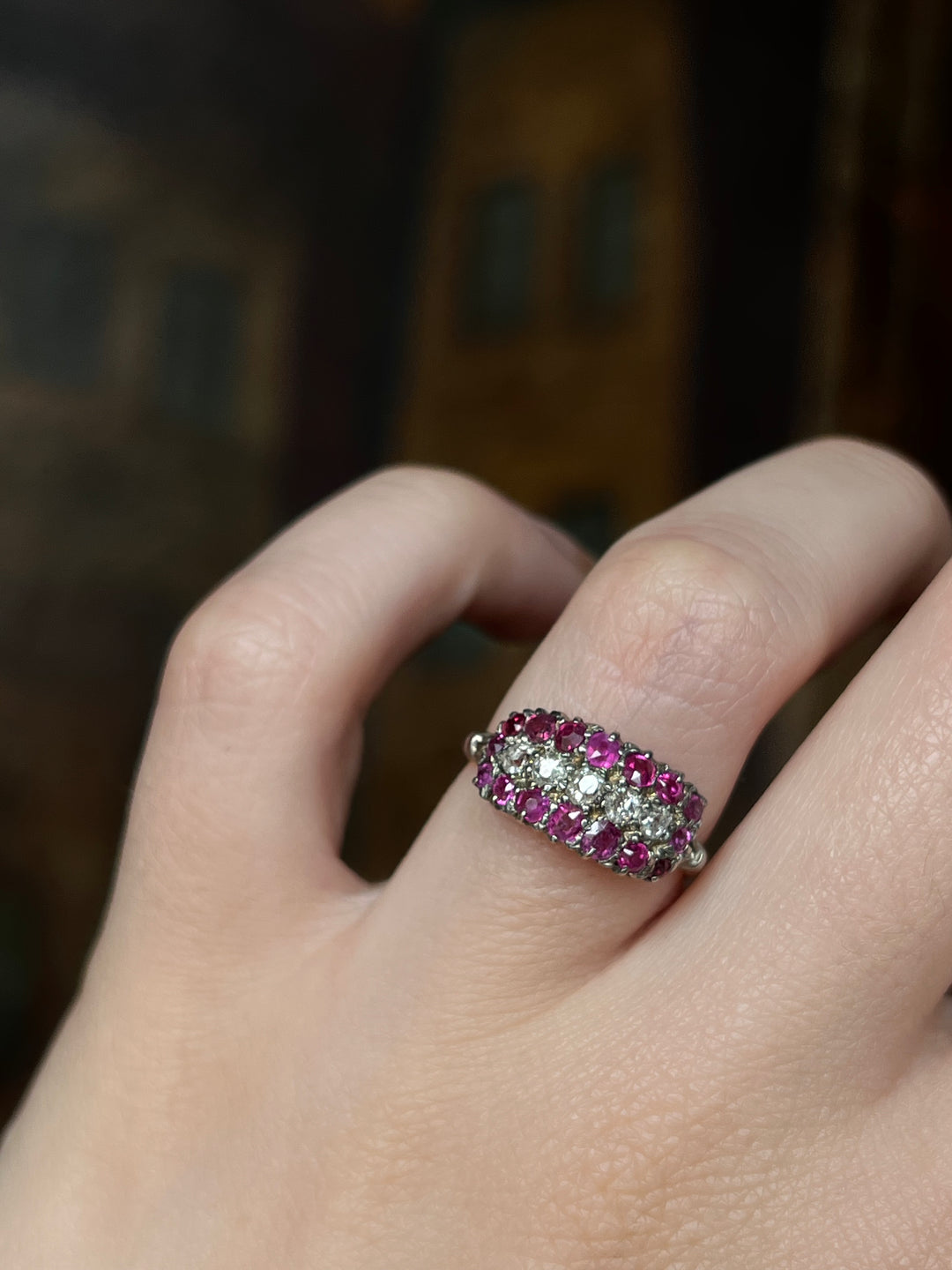 Victorian Ruby and Diamond Triple Band Ring