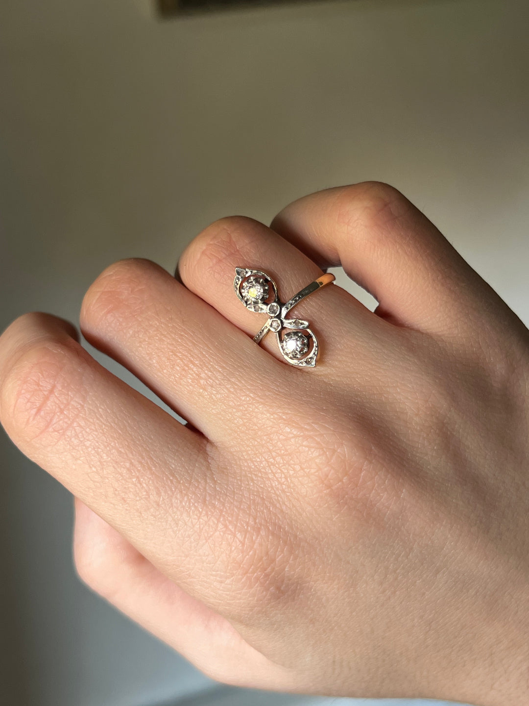 Belle Epoque Platinum and 18ct Figure 8 Navette Ring